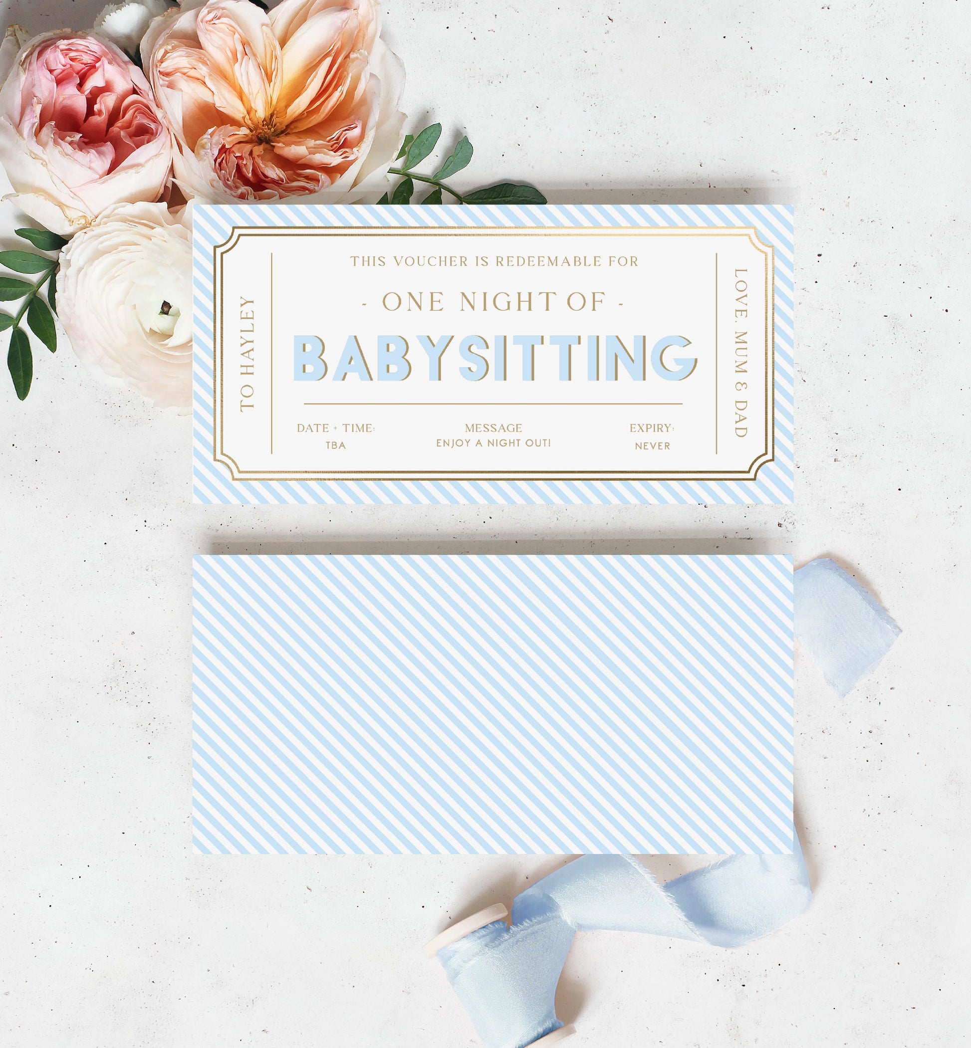 Printable Babysitting Gift Voucher Template, Birthday Childminding Gift Certificate, Childminding Date Night Voucher, Present Coupon Stripe