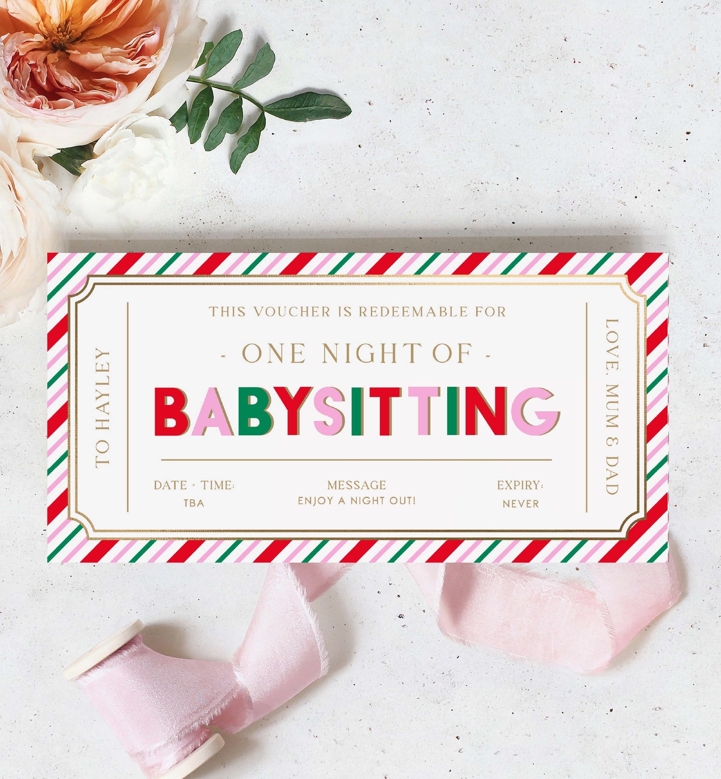 Babysitting Custom Gift Voucher Template, Printable Childminding Gift Certificate, Childminding Date Night Voucher, Present Coupon, Stripe