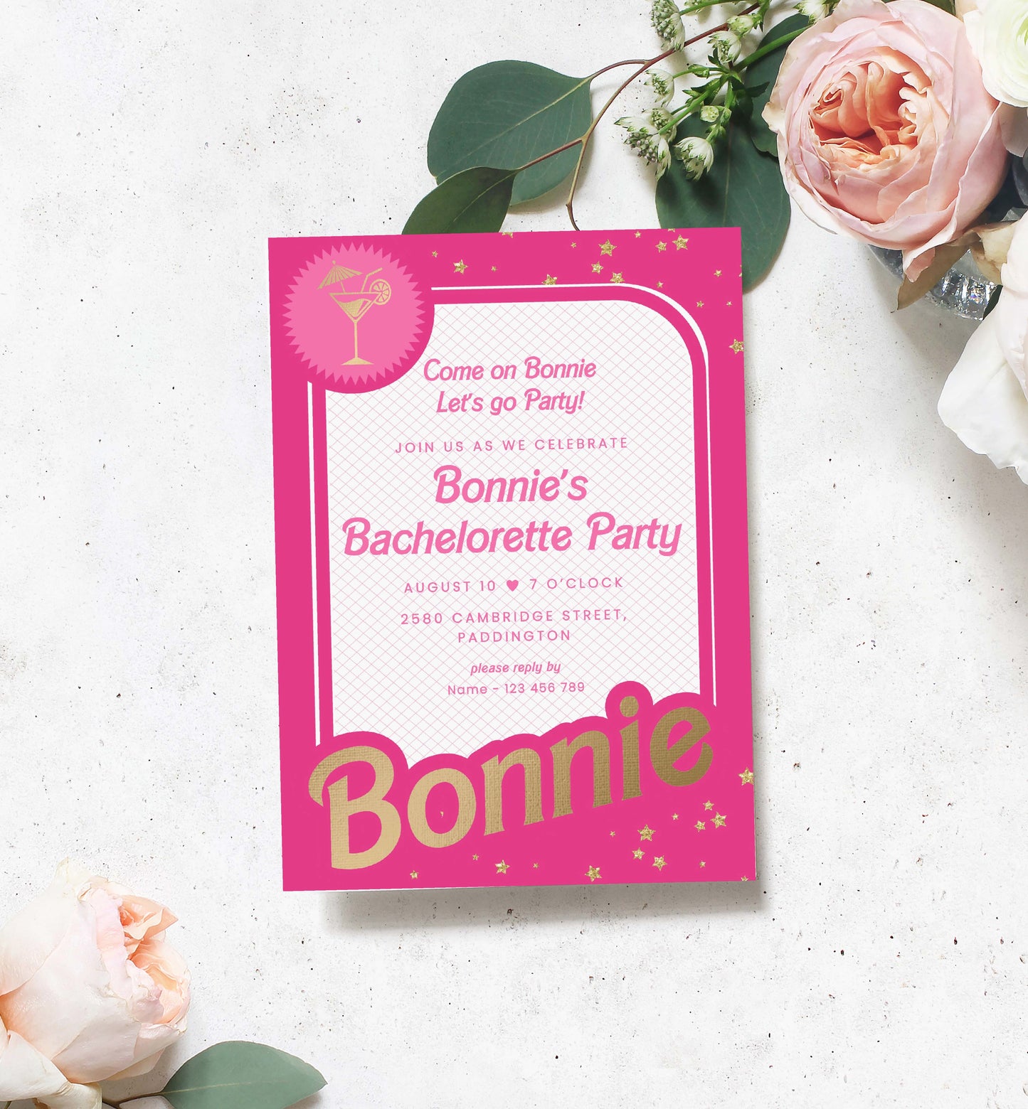 Barbie Party Hot Pink Gold | Printable Bachelorette Party Invitation and Itinerary Template