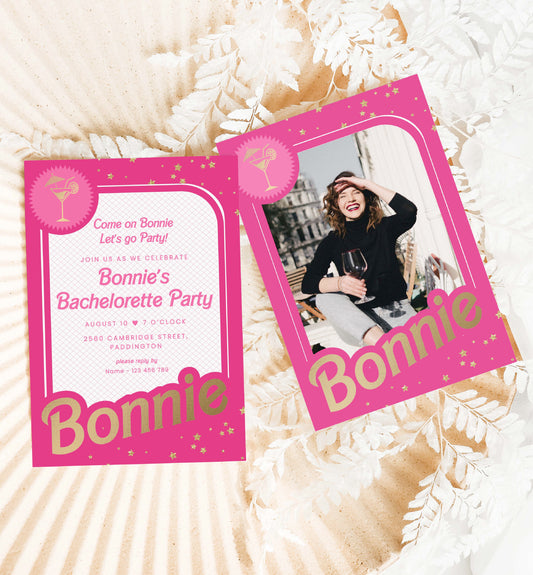 Hot Pink Barbie Party Editable Bachelorette Party Invitation, Printable Editable Pink Gold Girl's Come On Barbie Let's Go Party Hen's Party Evite