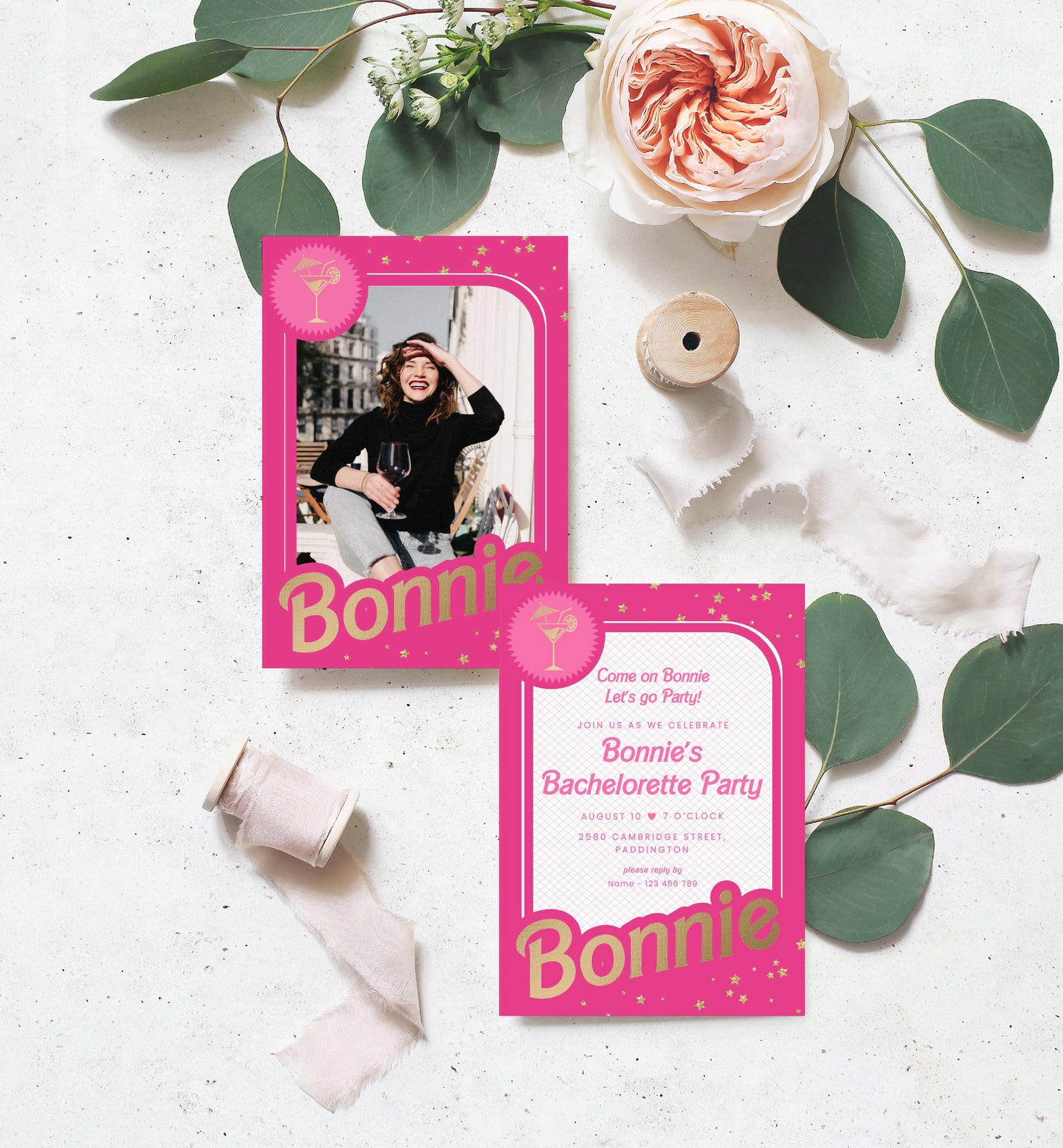 Barbie Party Hot Pink Gold | Printable Bachelorette Party Invitation Template