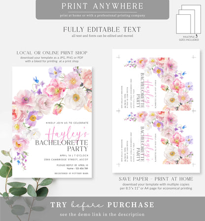 Eloise Floral | Printable Bachelorette Party Invitation Template