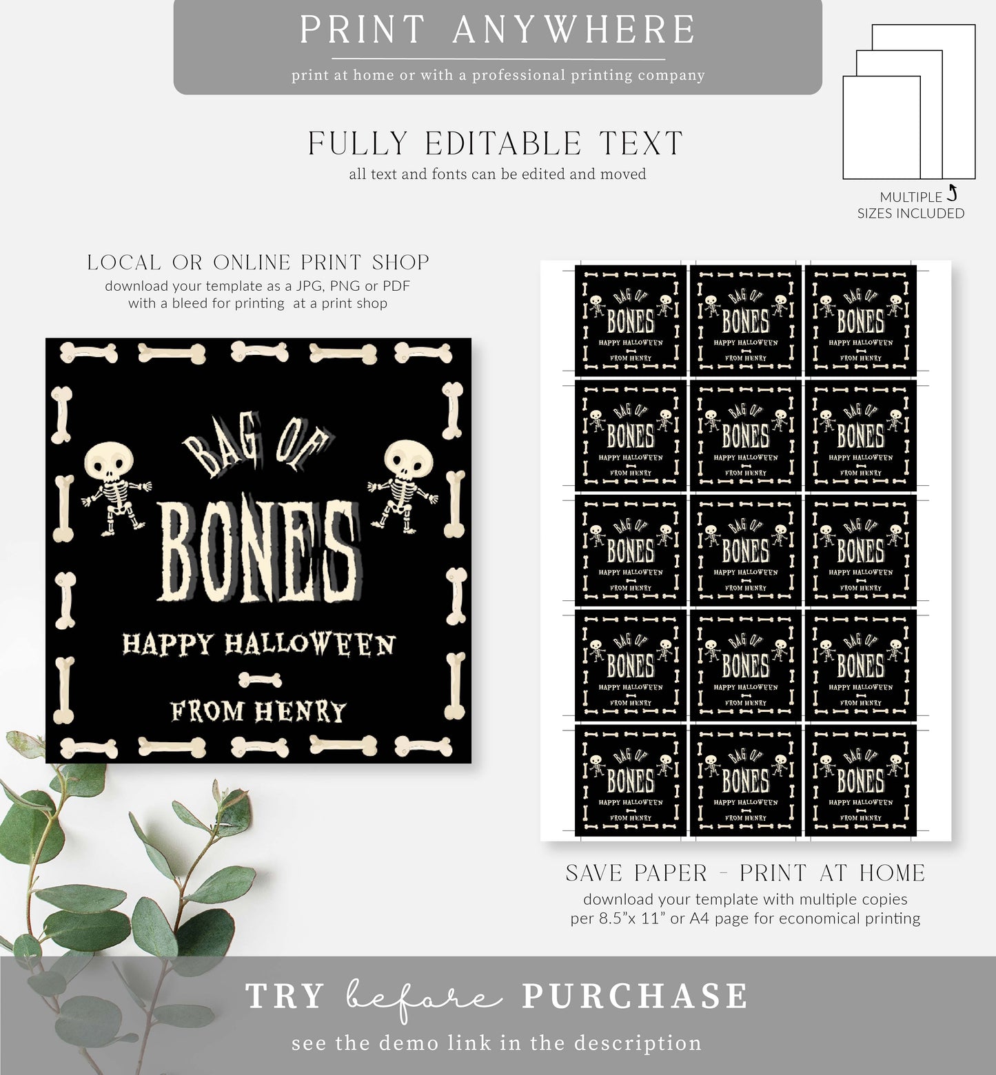 Halloween | Printable Bag Of Bones Tag Template
