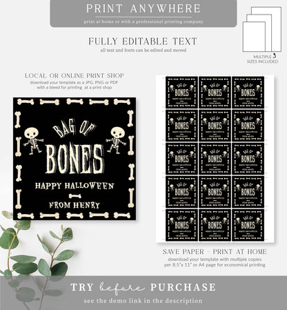 Halloween | Printable Bag Of Bones Tag Template