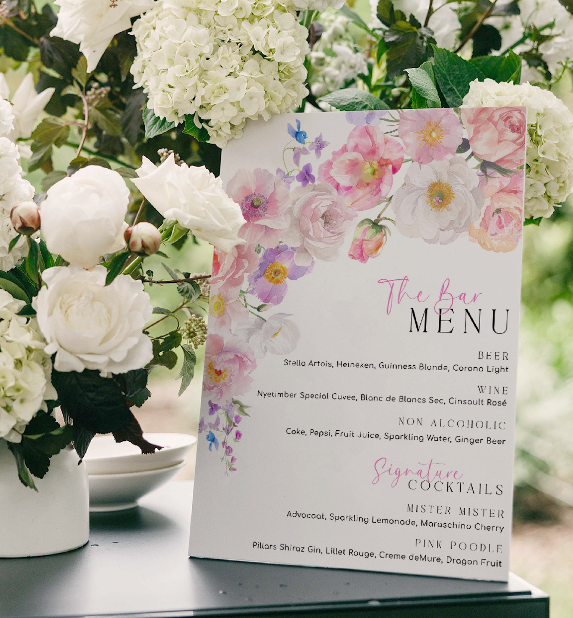 The Bar Menu Sign, Printable Wedding Bar Menu Template, Hot Pink Wildflower Bar Menu, Floral Bridal Shower Drinks Menu, Baby Shower, Eloise
