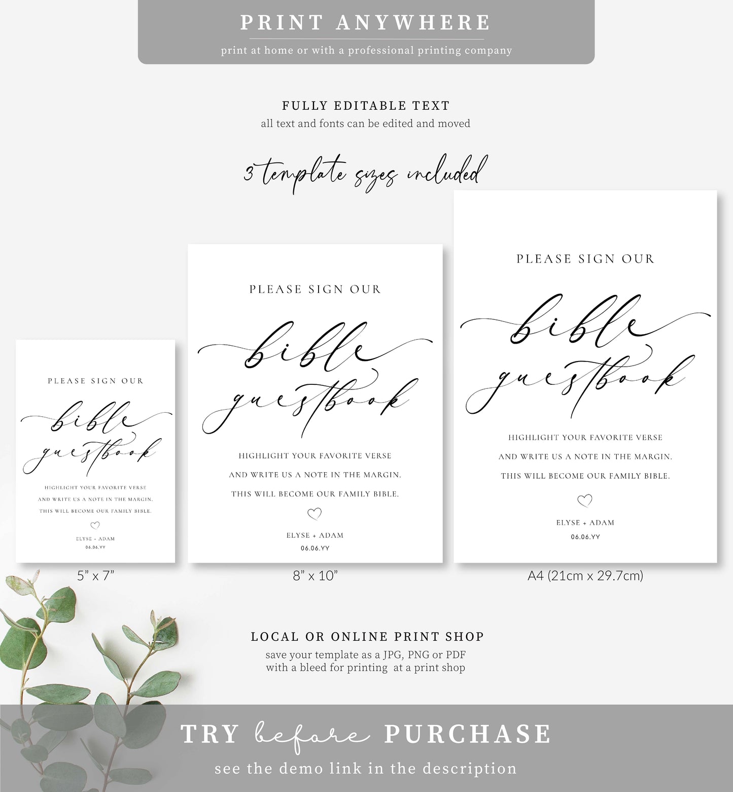 Ellesmere White | Printable Bible Guestbook Sign Template