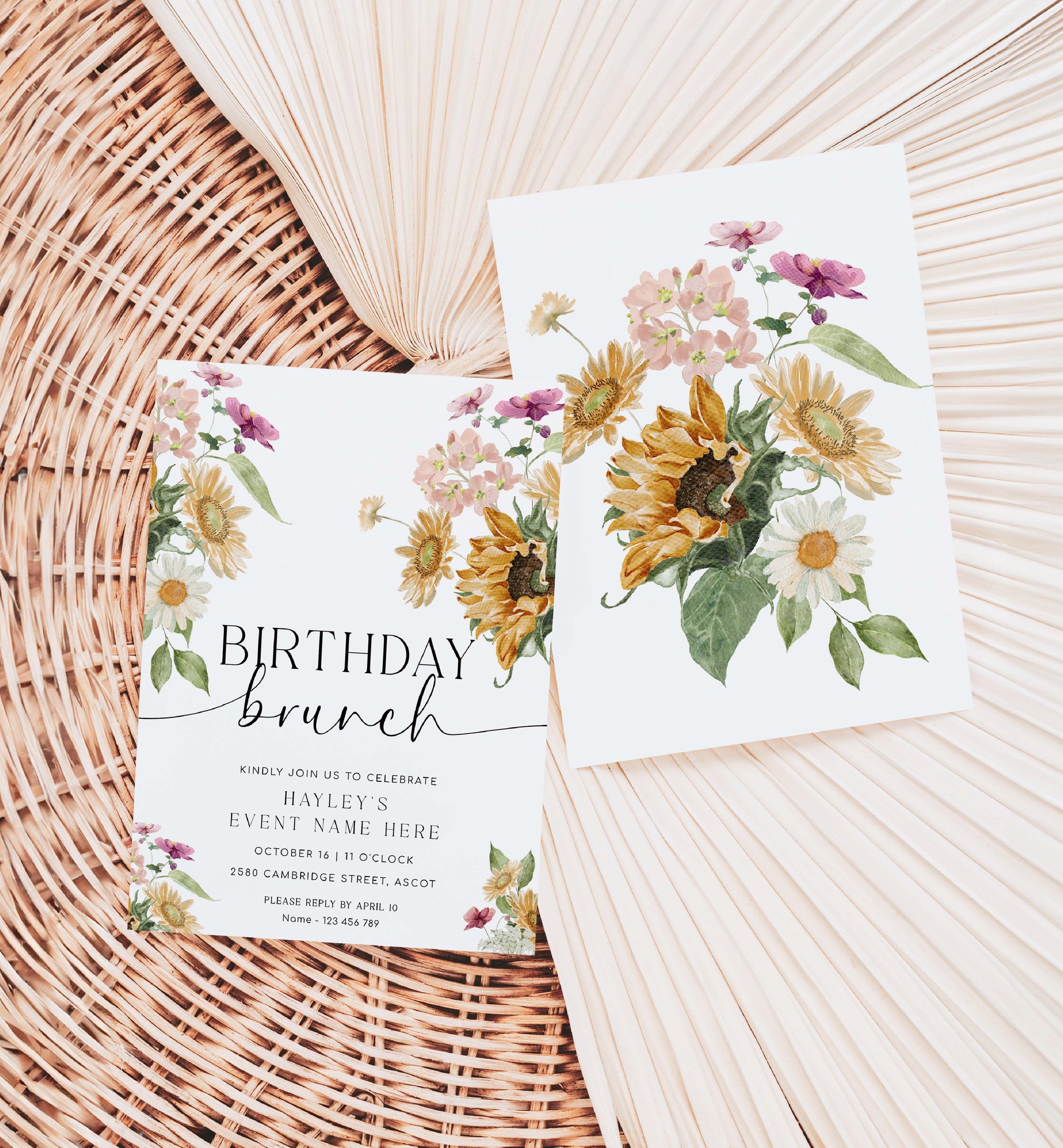 Printable Birthday Brunch Invitation, Sunflower Fall Floral Birthday Lunch Invite, Autumn Girls Birthday Invite, Birthday Party Evite, Mews