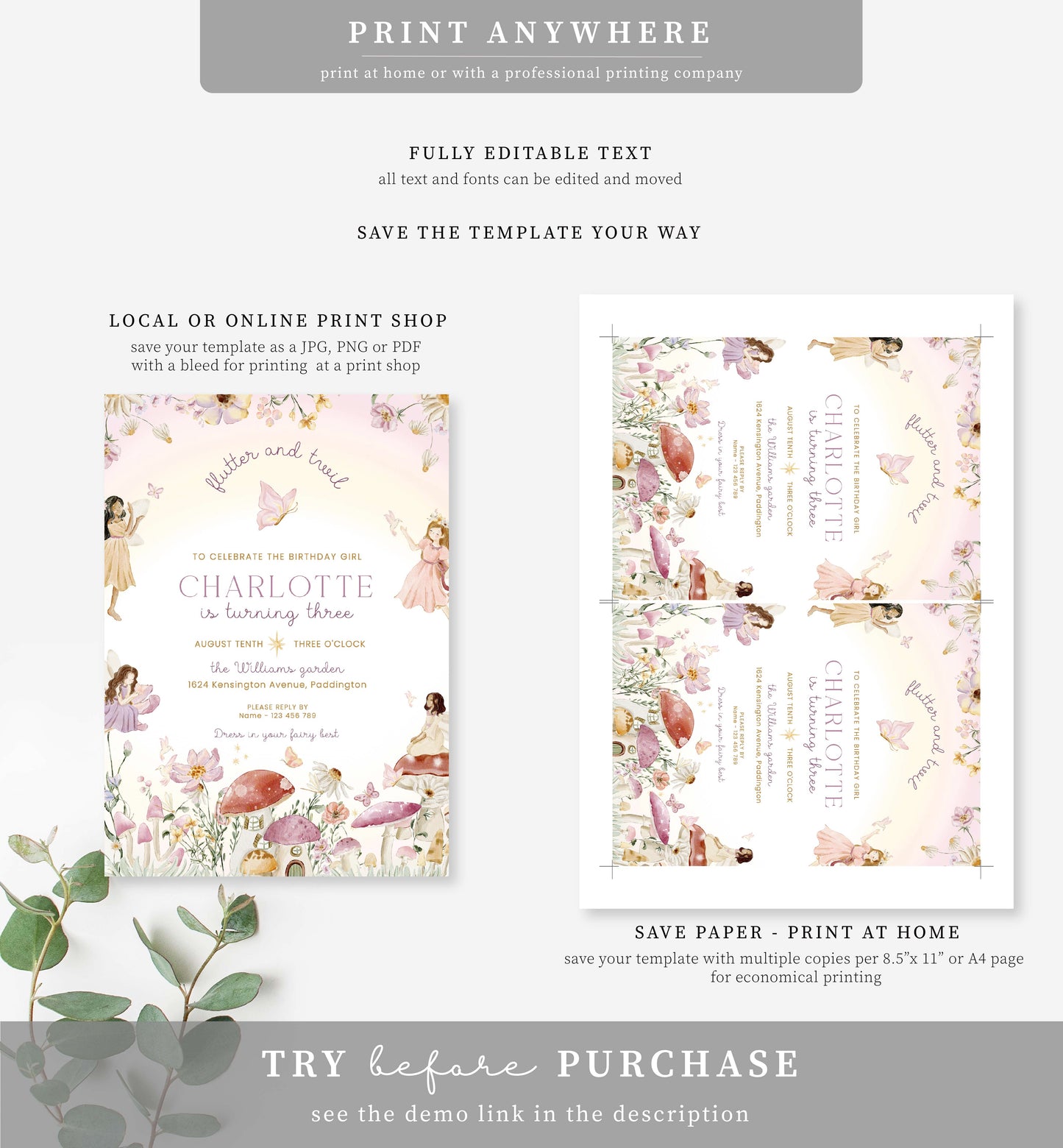 Fairy Multi | Printable Birthday Invitation Template