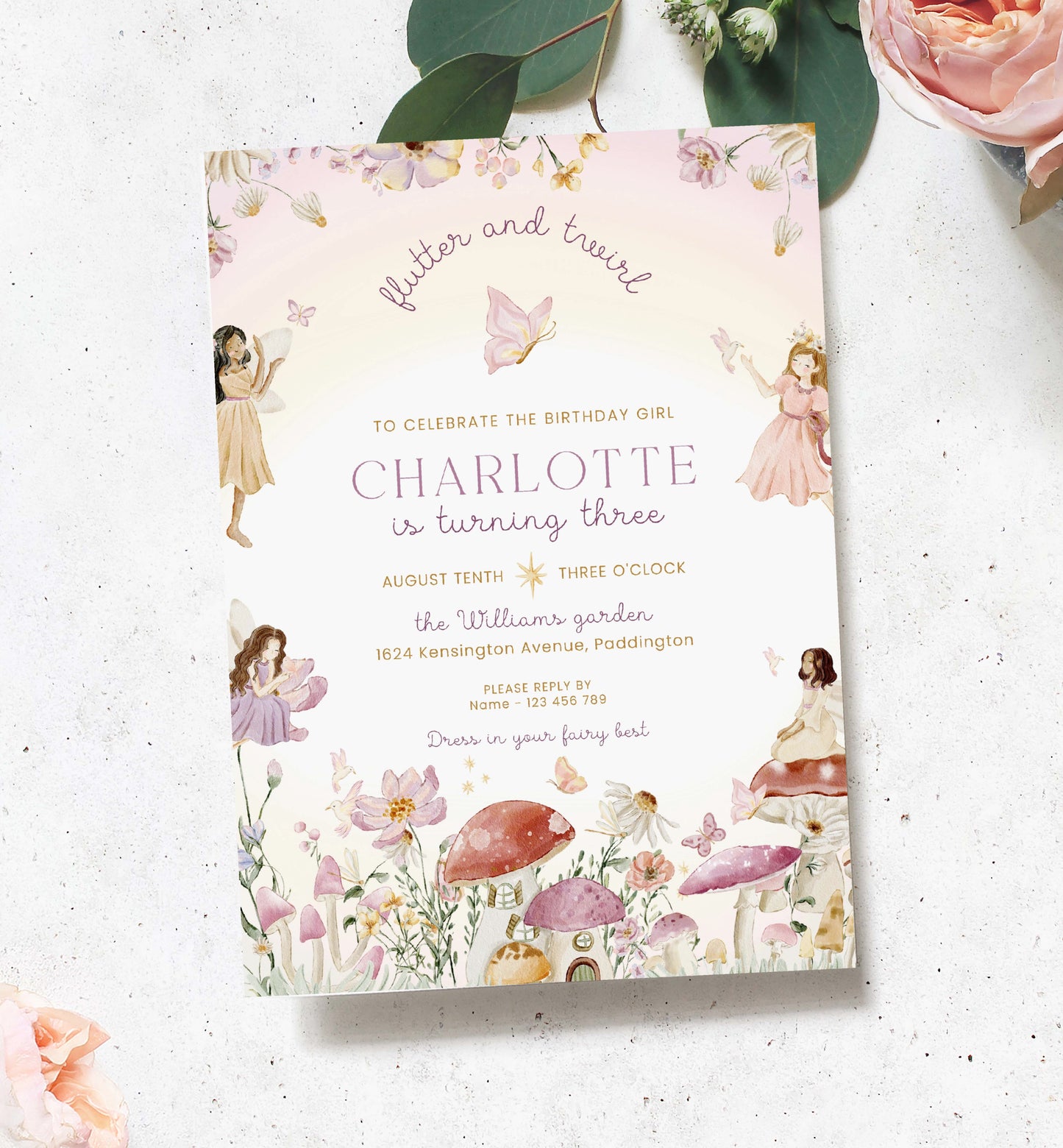 Editable Fairy Birthday Party Invitation, Pixie Fairy Princess Party Invite, Magical Fairy Garden Party, Whimsical, Mushroom Toadstool