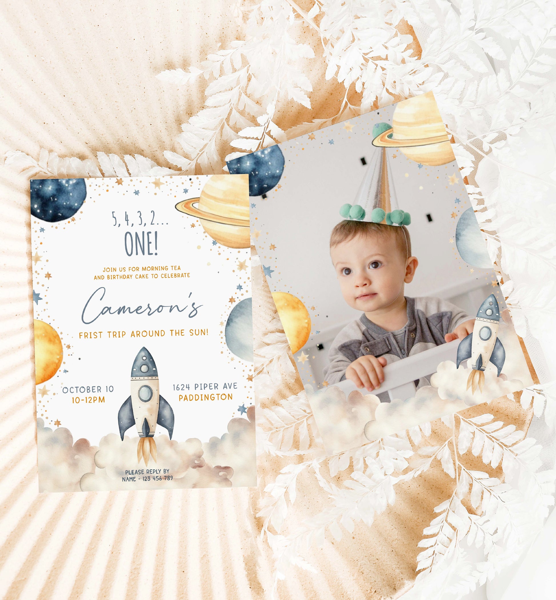 First Trip Around The Sun Birthday Party Invitation, Printable 1st Birthday Party Invite, Boy Space Invitation, First Birthday Blast Off Astronaut Invite