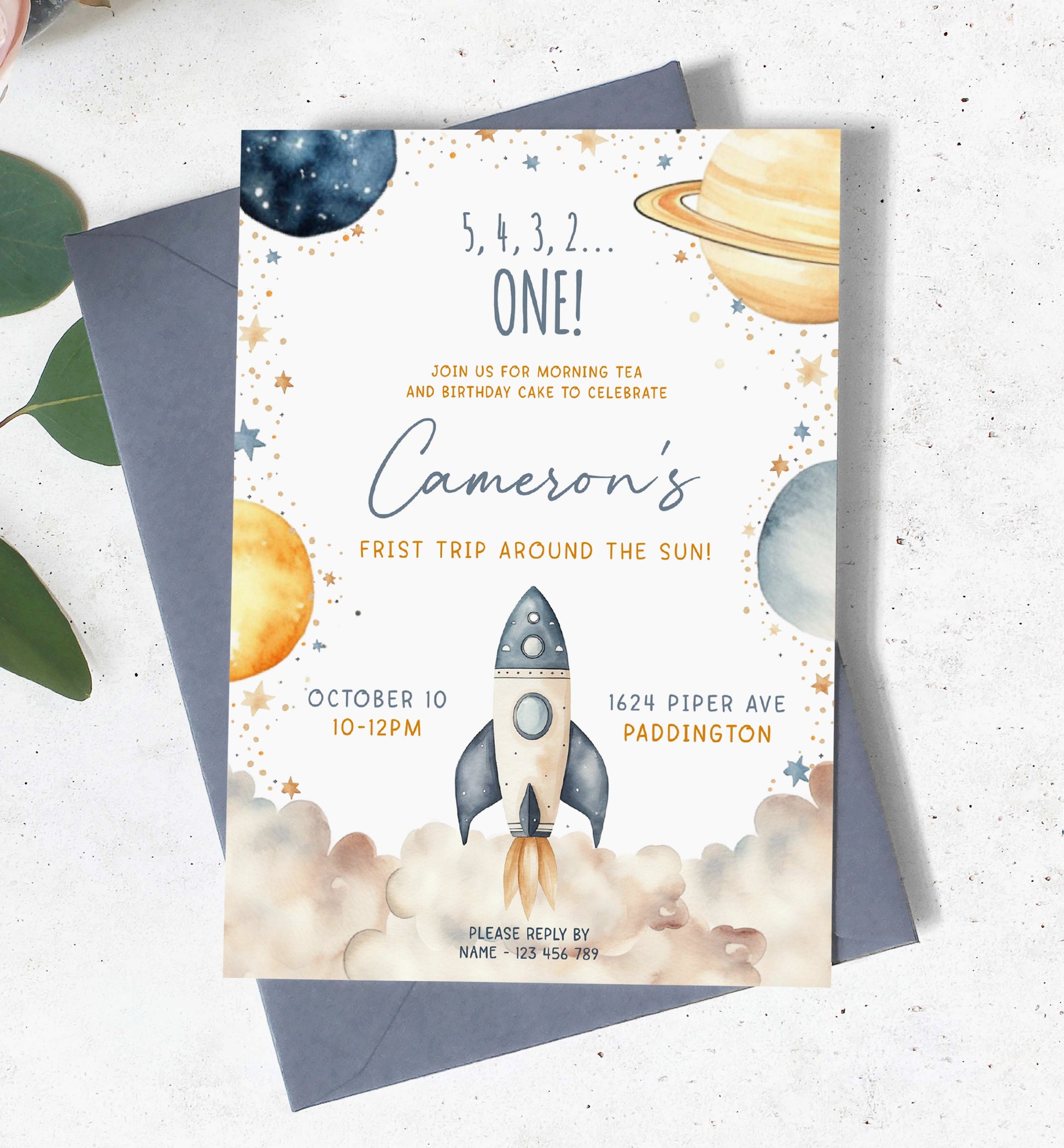 First Trip Around The Sun Birthday Party Invitation, Printable 1st Birthday Party Invite, Boy Space Invitation, First Birthday Blast Off Astronaut Invite