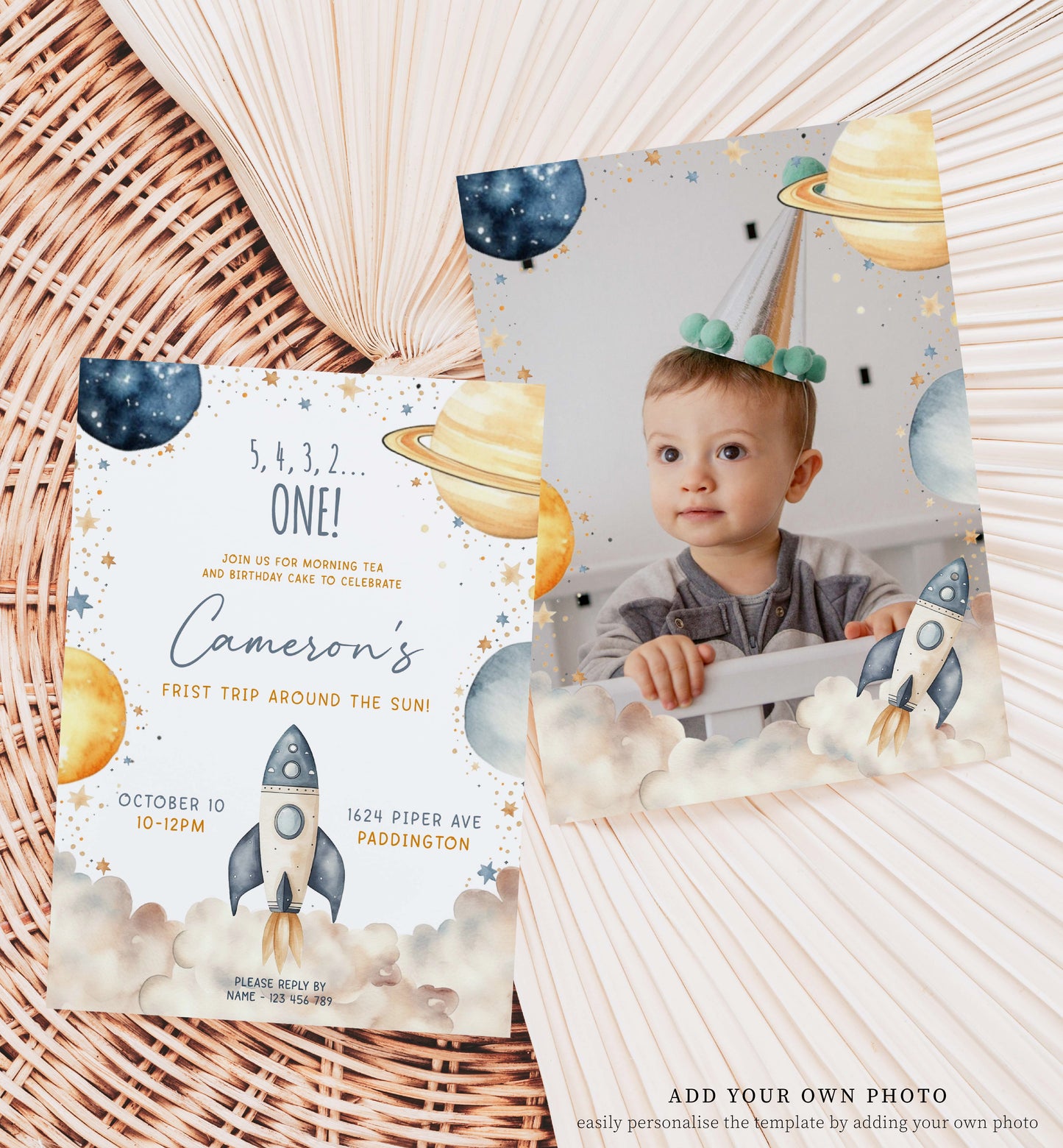 First Trip Around The Sun Birthday Party Invitation, Printable 1st Birthday Party Invite, Boy Space Invitation, First Birthday Blast Off Astronaut Invite