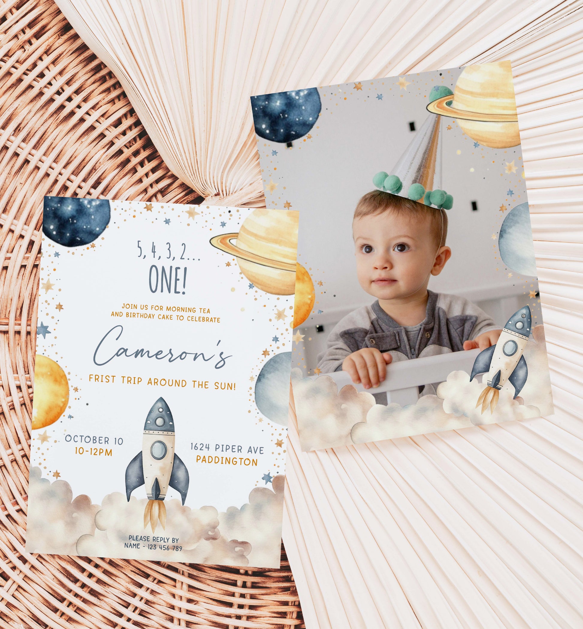 First Trip Around The Sun Birthday Party Invitation, Printable 1st Birthday Party Invite, Boy Space Invitation, First Birthday Blast Off Astronaut Invite