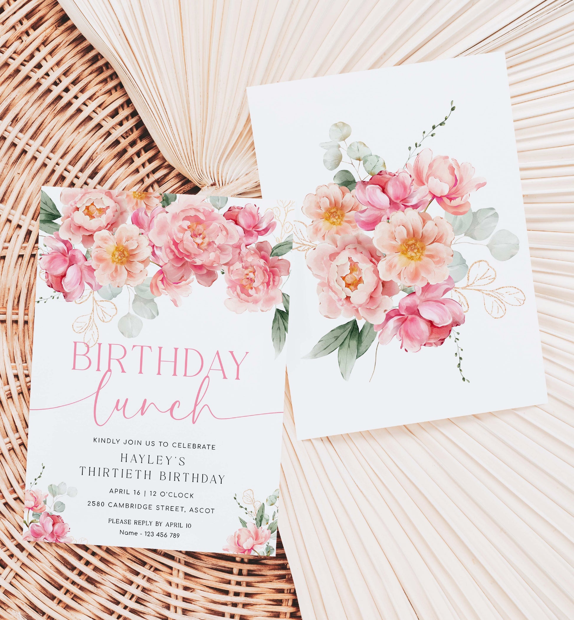 Birthday Lunch Invite, Pink Peony Floral Birthday Brunch Party Invite, Printable Girls Birthday Party Invite, Ladies Lunch Invite, Piper