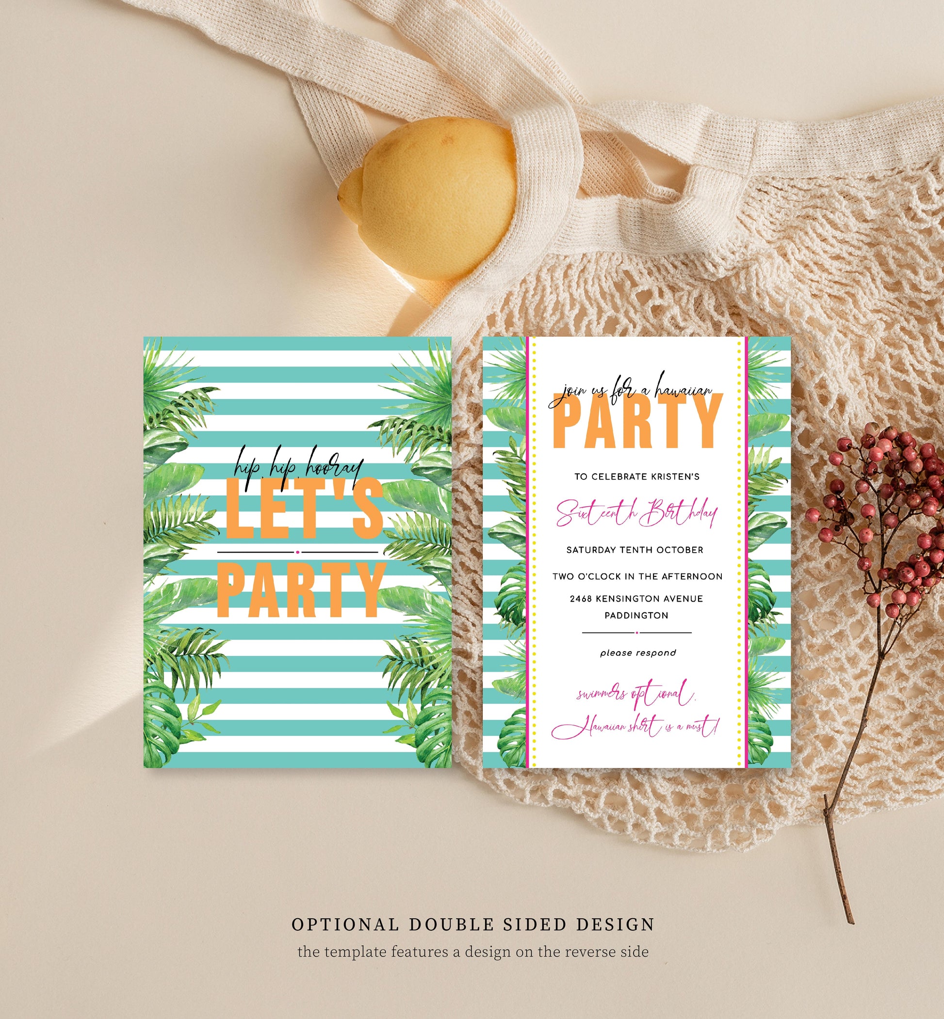 Printable Tropical Birthday Invitation, Editable Hawaiian Party Birthday Invitation, Male Birthday, Tropical Palm Evite, Kids Pool Party