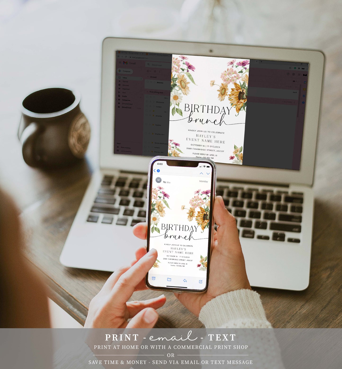 Mews Floral White | Printable Birthday Brunch Invitation Template