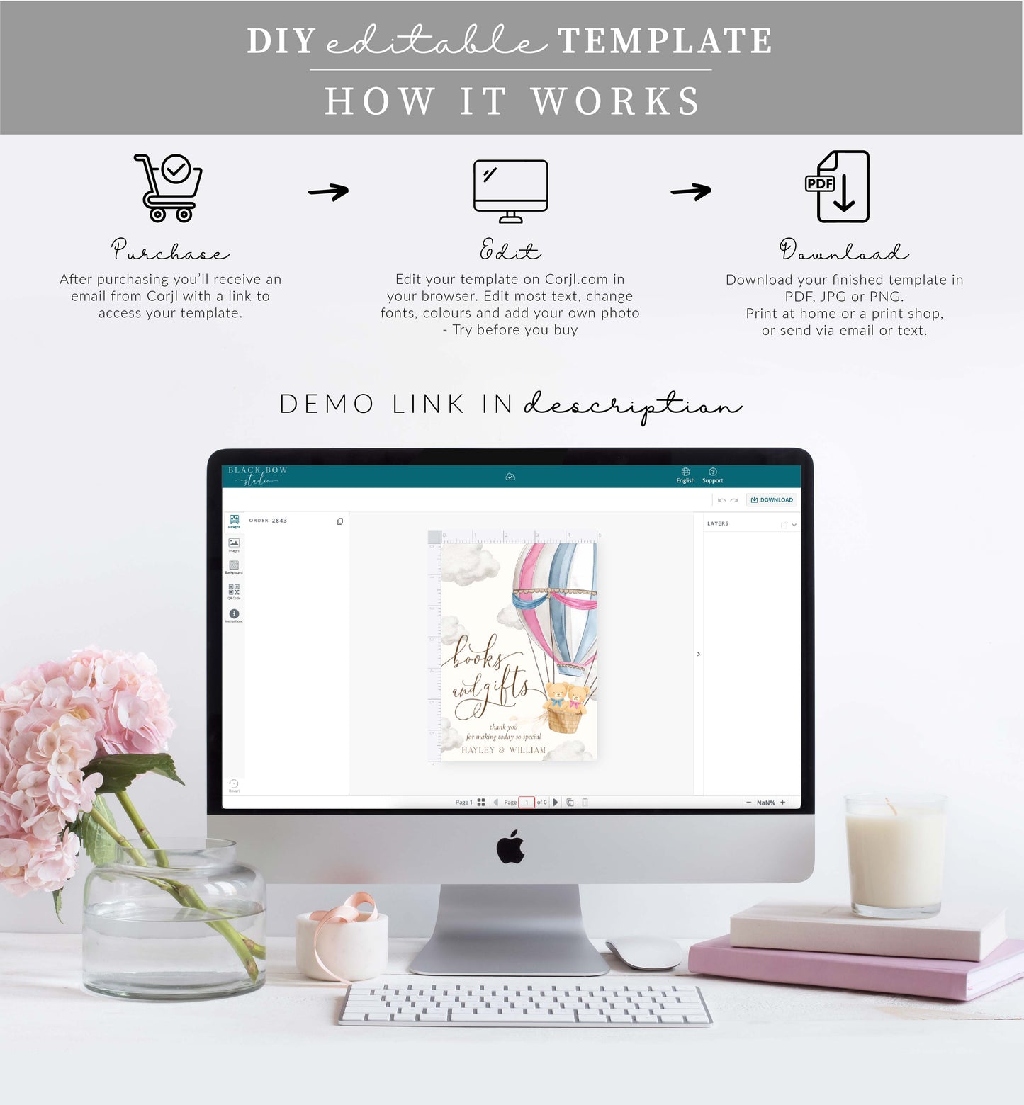 Bearly Wait Pink Blue | Printable Twins Books and Gifts Sign Template