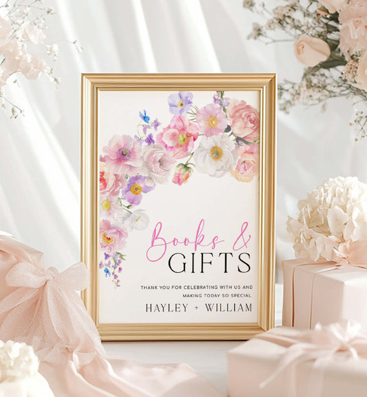Books and Gifts Printable Sign, Spring Wildflowers, Baby Shower Present Table Sign, Baby Shower Gift Table Sign, Wishing Well Sign, Eloise