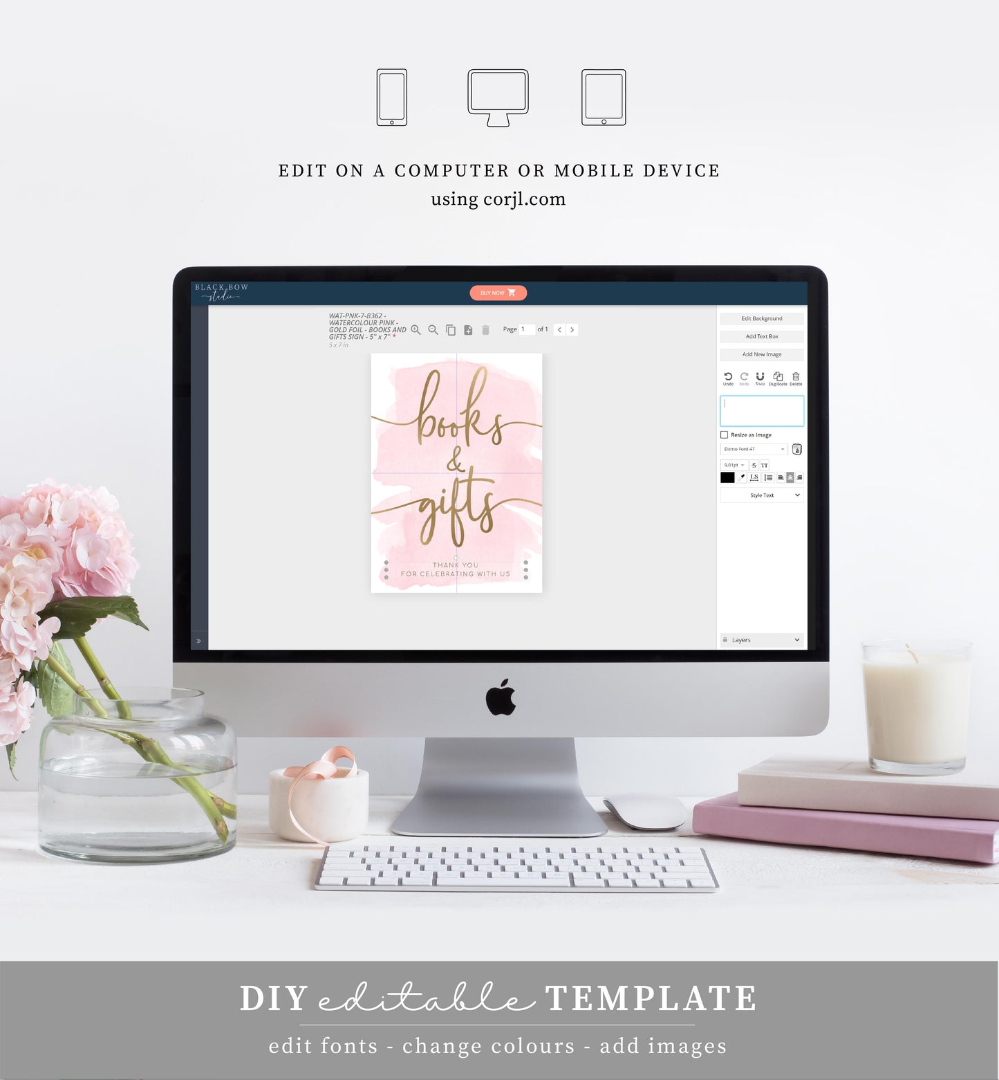 Watercolour Pink Gold | Printable Books and Gifts Sign Template