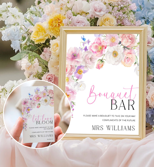 Printable Floral Bouquet Bar Sign and Favor Tag, Bridal Shower Bouquet Station Sign, Wildflower Bouquet Favor Sign and Favor Tag, Eloise