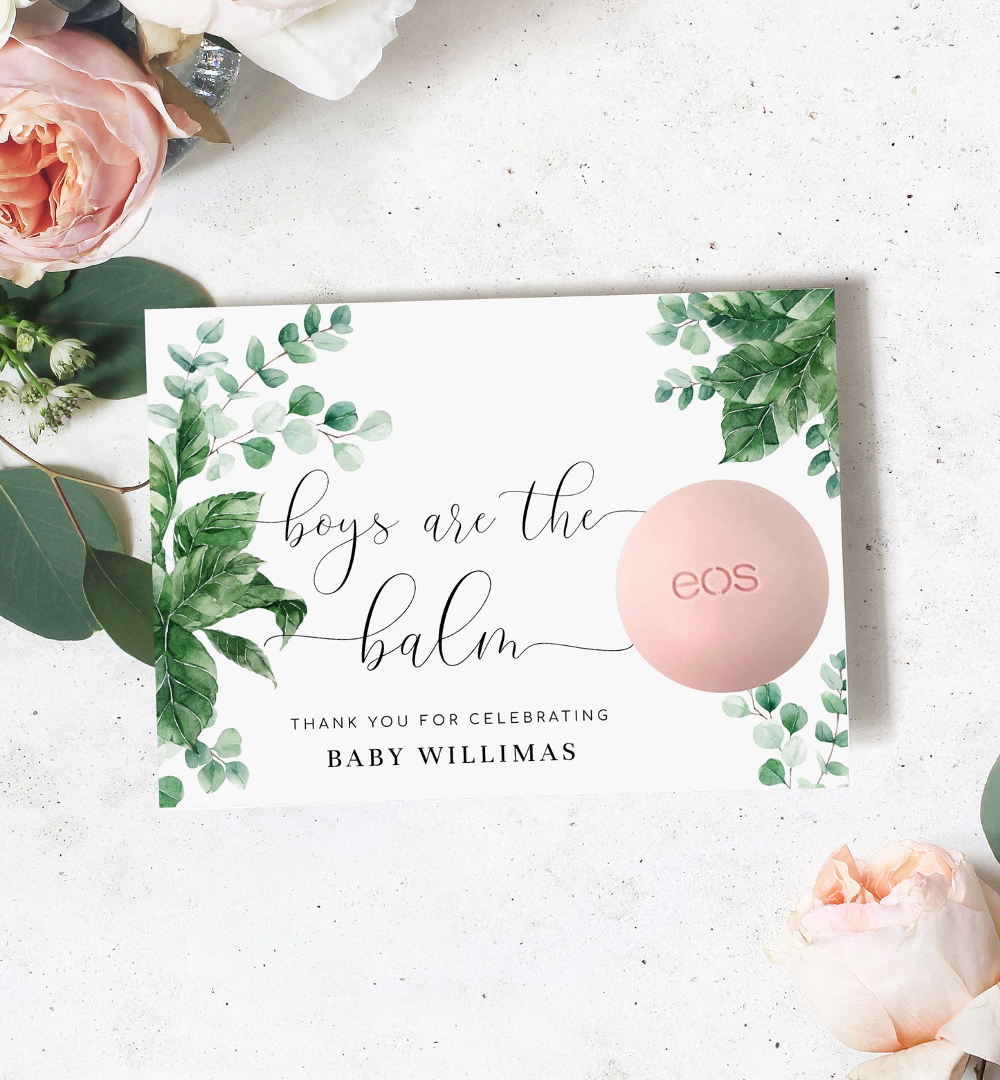 Ferras Blossom Green | Printable Boys Are The Balm Favour Card Template