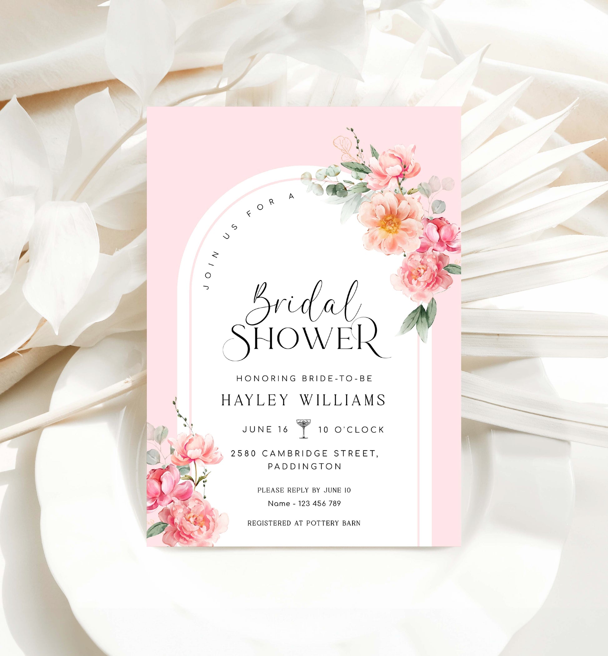 Pink Peony Bridal Shower Arch Invitation Template, Printable Spring Floral Bridal Shower Invite, Hot Pink Floral Hens Party Invite, Piper