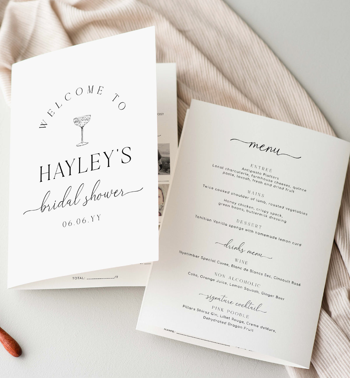Quinn Script | Printable Bridal Shower Couples Game and Menu Booklet T ...