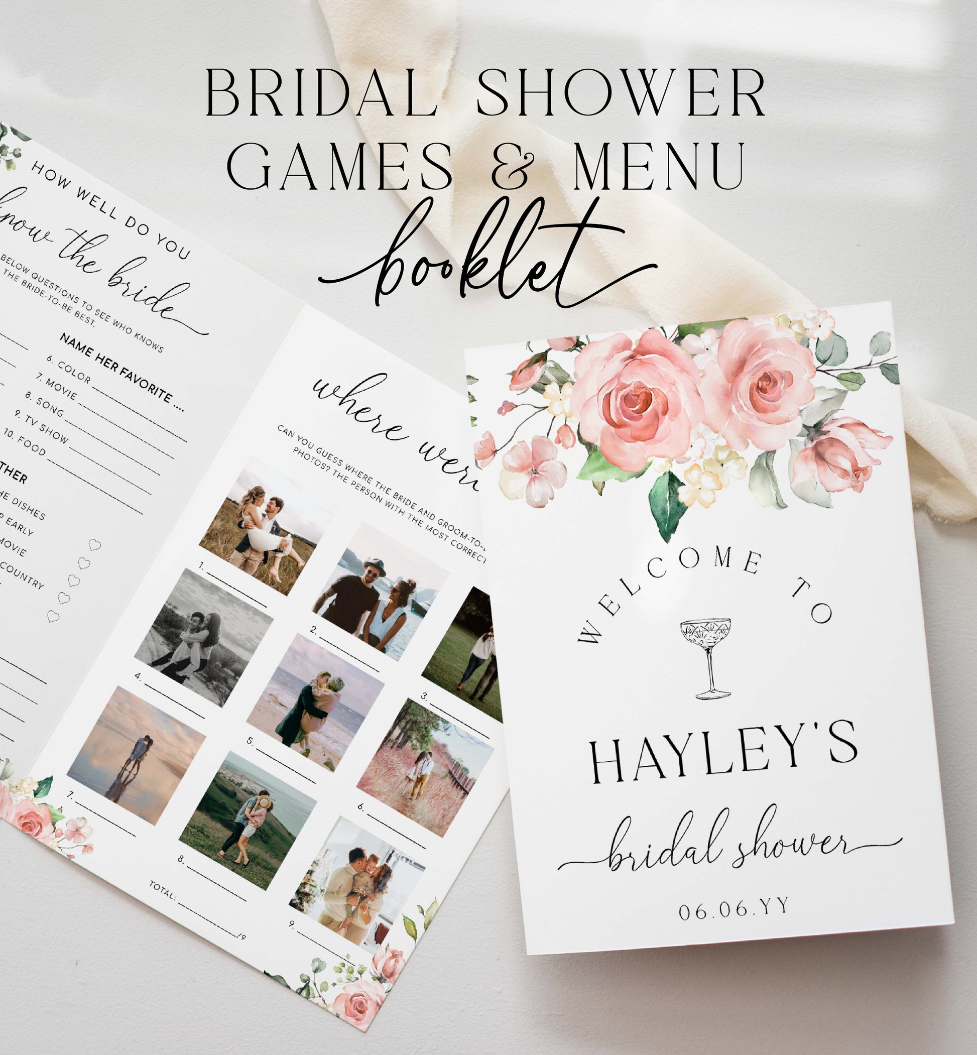 darcy-pink-printable-bridal-shower-game-and-menu-booklet-template-black-bow-studio for Bridal Shower Games Free Printables Famous Couples Darcy Pink | Printable Bridal Shower Game and Menu Booklet Template – Black Bow Studio for Bridal Shower Games Free Printables Famous Couples
