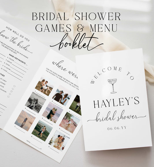 Bridal Shower Menu and Games Booklet, Minimalist Bridal Shower Game, Printable Menu Template, Hens Party Games, Couples Shower Game, Quinn