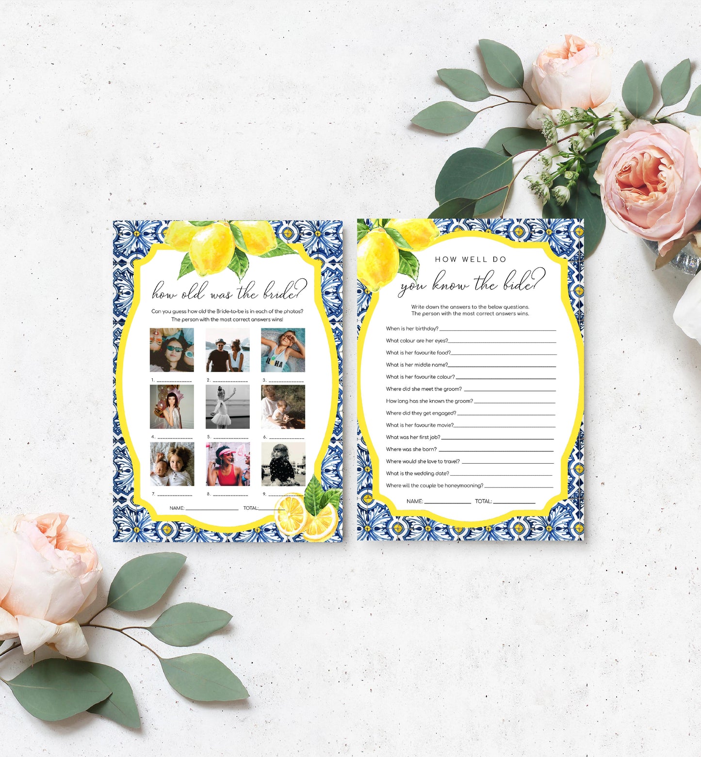 Positano Lemons | Printable Bridal Shower Games Bundle Template