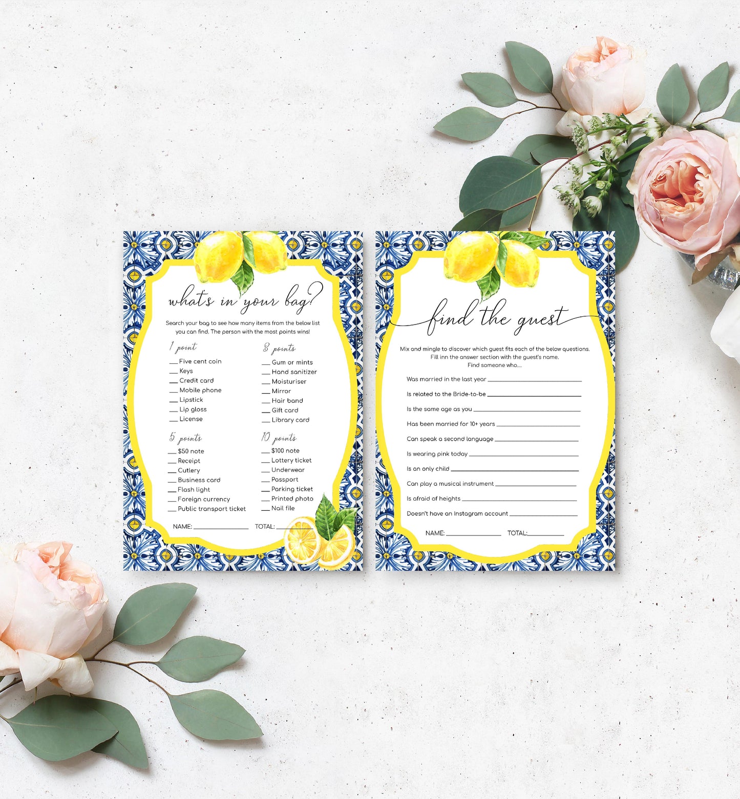 Positano Lemons | Printable Bridal Shower Games Bundle Template