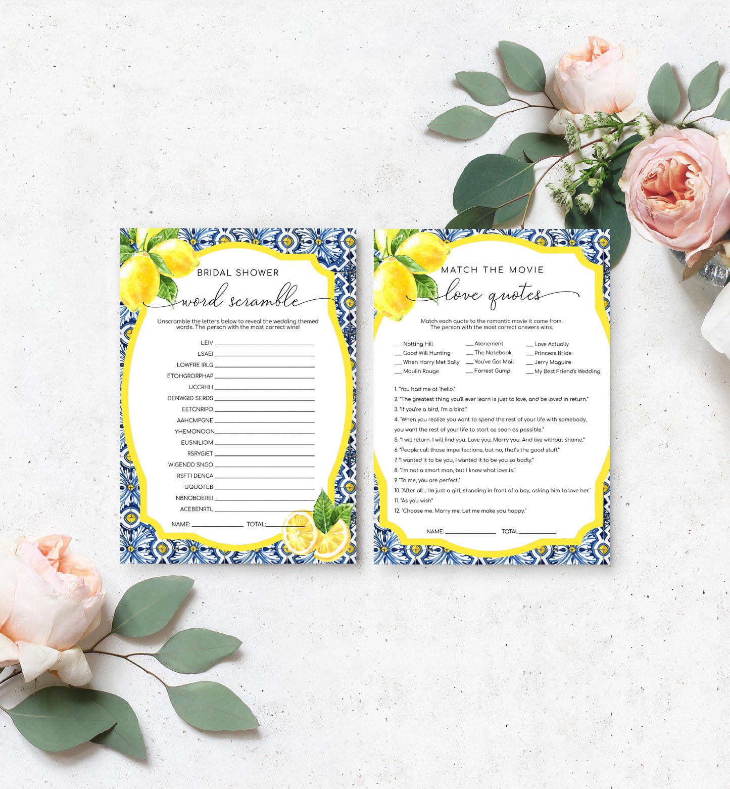 Positano Lemons | Printable Bridal Shower Games Bundle Template