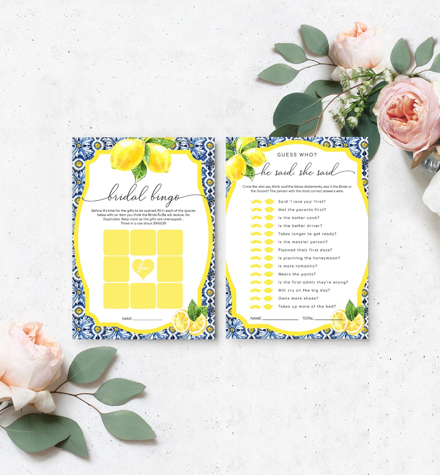 Positano Lemons | Printable Bridal Shower Games Bundle Template