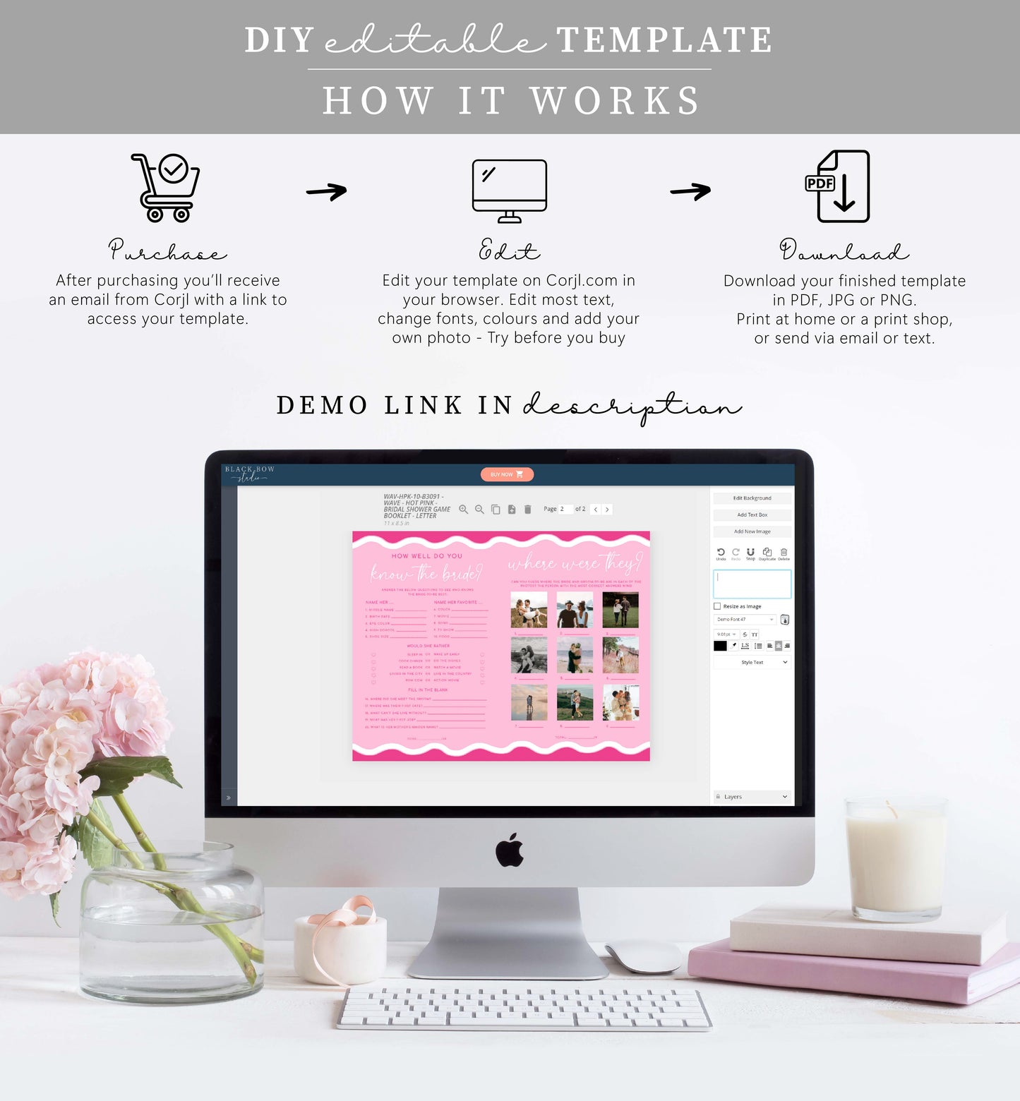 Wave Hot Pink | Printable Bridal Shower Game and Menu Booklet Template