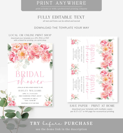 Piper Floral White | Printable Bridal Shower Invitation Suite Template