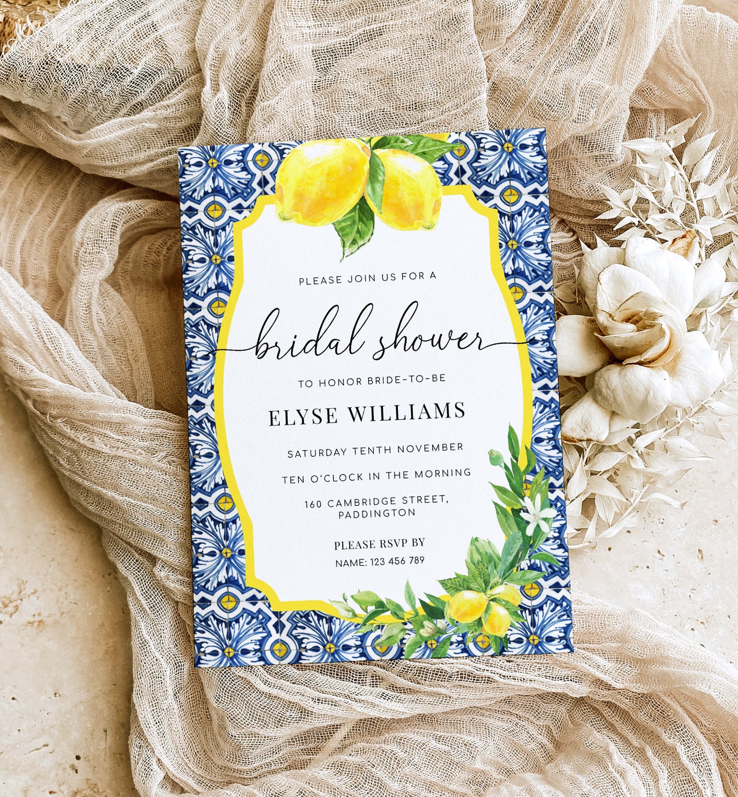 Positano Lemons | Printable Bridal Shower Invitation Suite Template