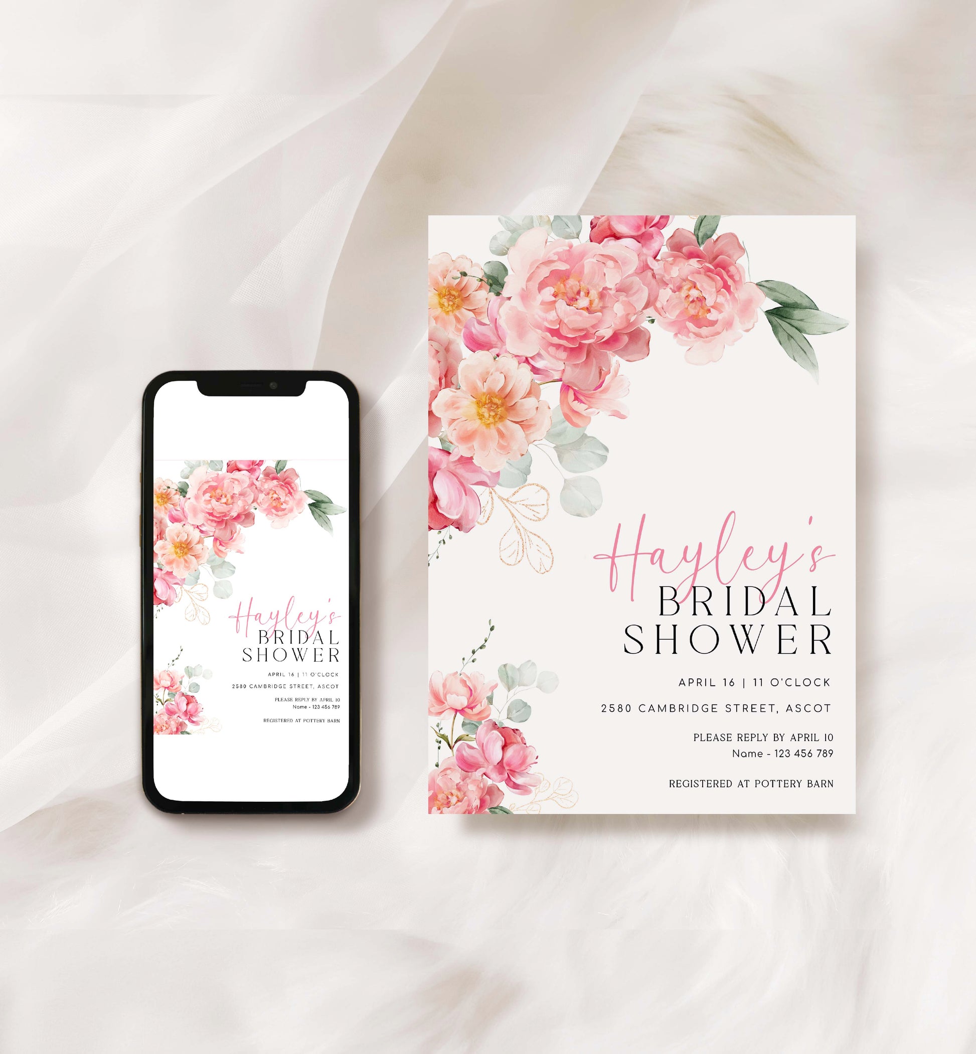 Peony Bridal Shower Invitation Template, Printable Blush Peony Floral Bridal Shower Invite, Hot Pink Floral Bridal Shower, Piper