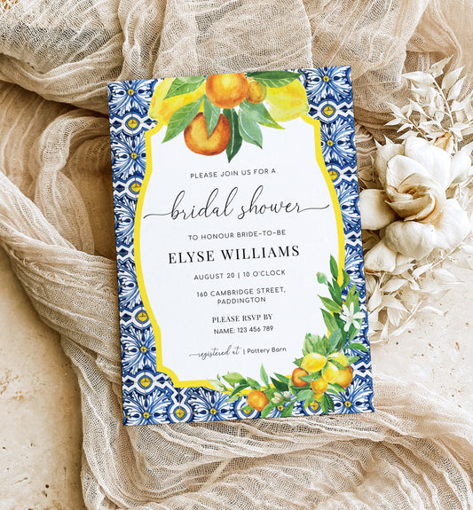 Positano Oranges Lemons | Printable Bridal Shower Invitation Template