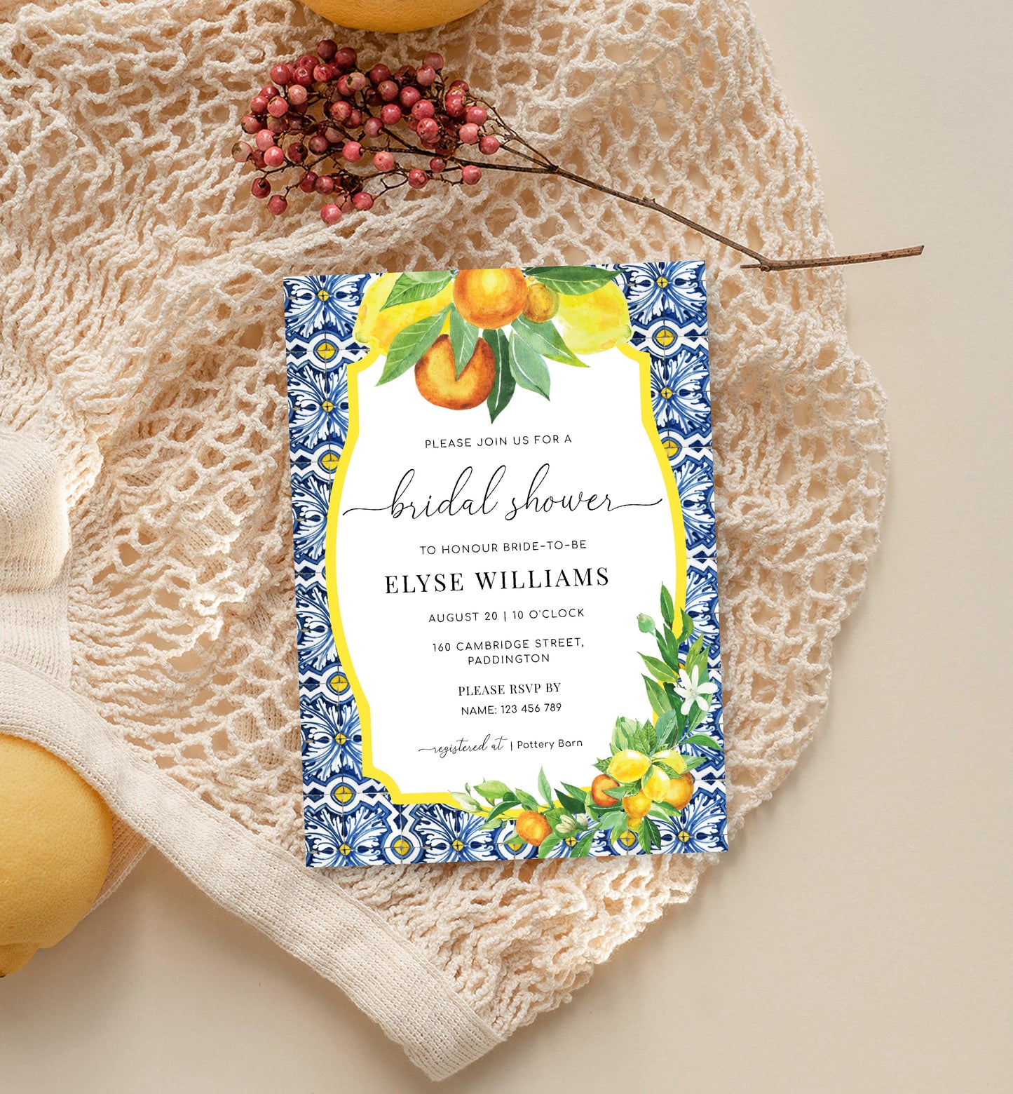 Positano Oranges Lemons | Printable Bridal Shower Invitation Template