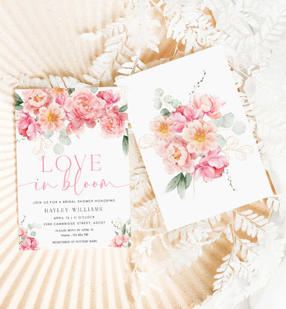 Love In Bloom Bridal Shower Invitation Template, Printable Blush Peony Floral Bridal Shower Invite, Spring Floral Bridal Shower, Piper