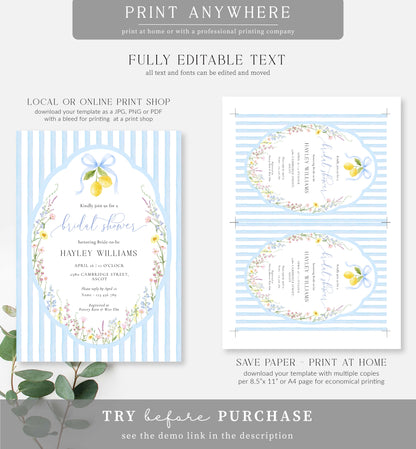 Posey Blue | Printable Bridal Shower Invitation Template
