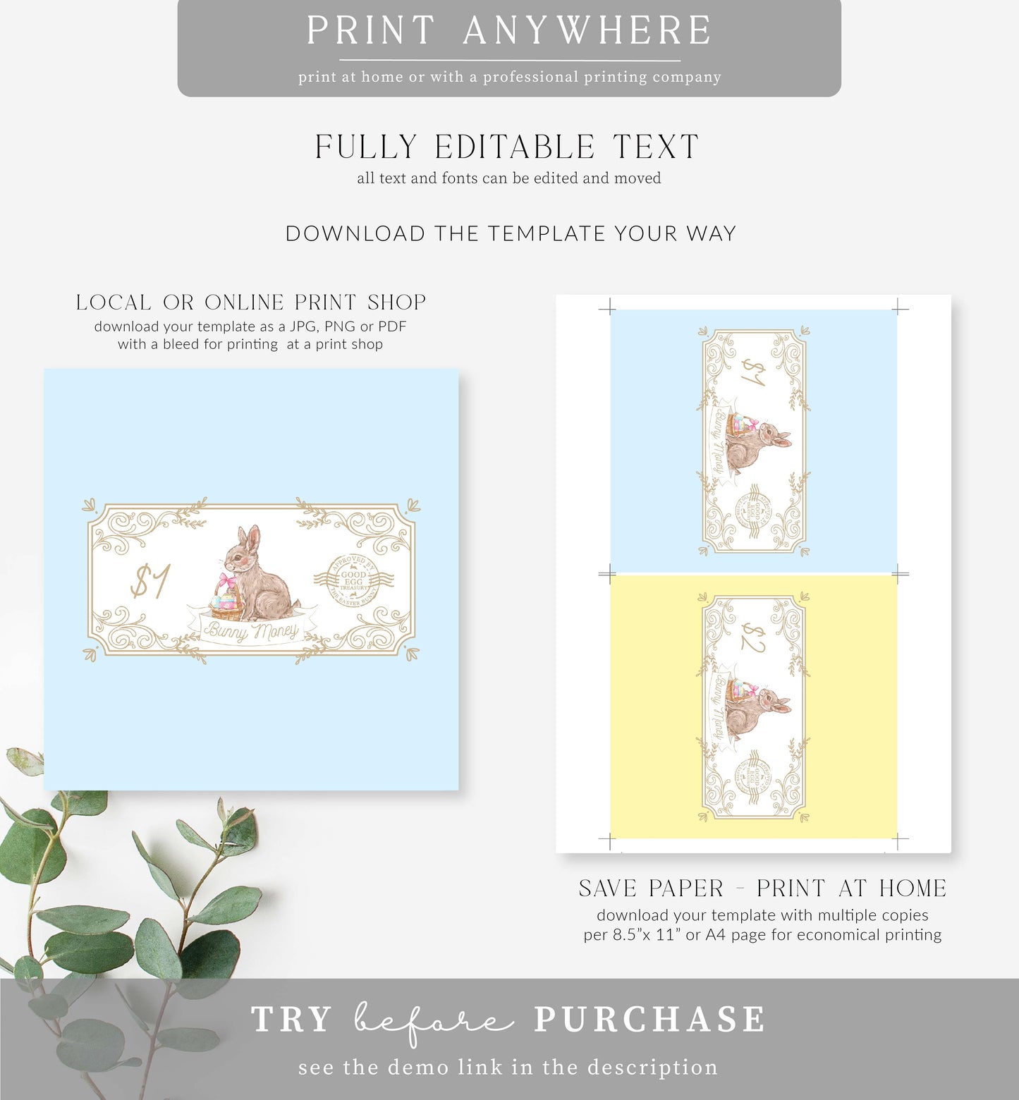 Easter Multi | Printable Bunny Money Chocolate Wrapper Template
