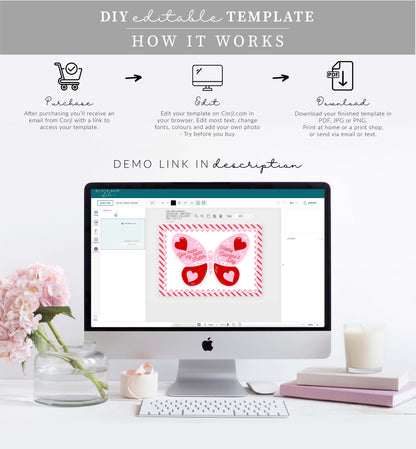Stripe Red Pink | Printable Butterfly Valentine Lollipop Tag Template