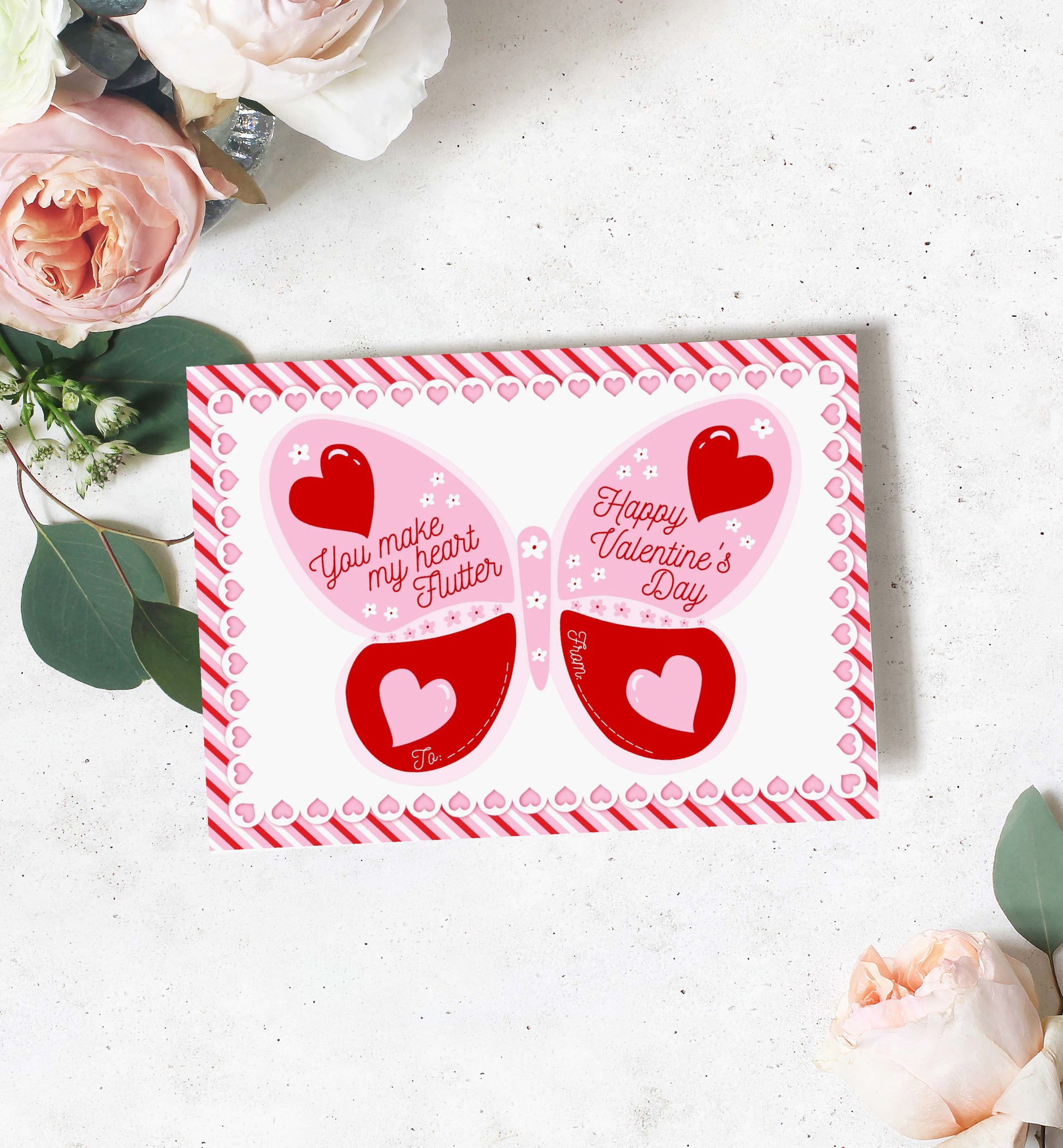 Butterfly Valentine's Day Lollipop Tags Template, Printable You Make My Heart Flutter Lollipop Tag, Pretty Fly Sucker Tag, Kids Valentines