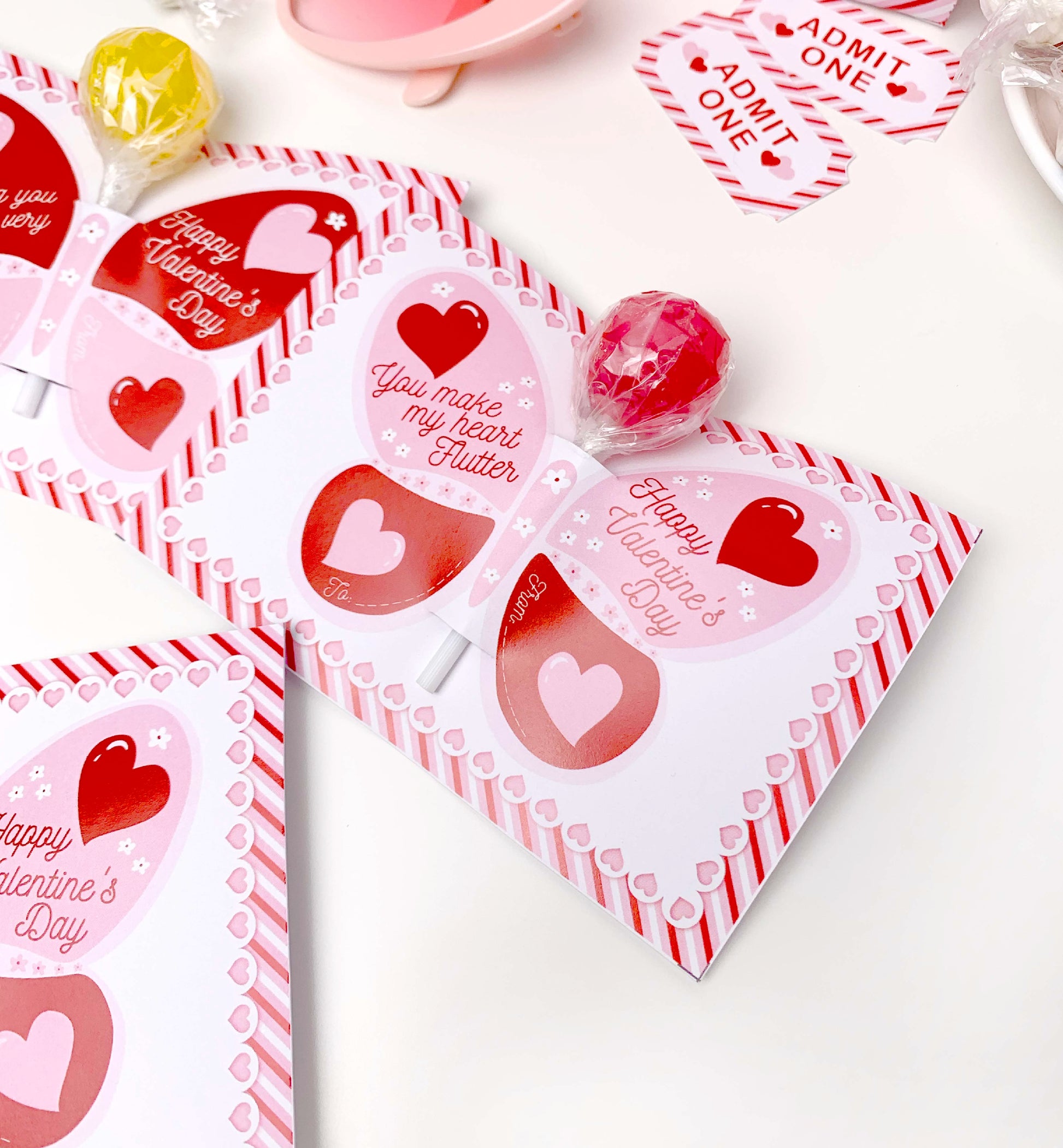 Butterfly Valentine's Day Lollipop Tags Template, Printable You Make My Heart Flutter Lollipop Tag, Pretty Fly Sucker Tag, Kids Valentines