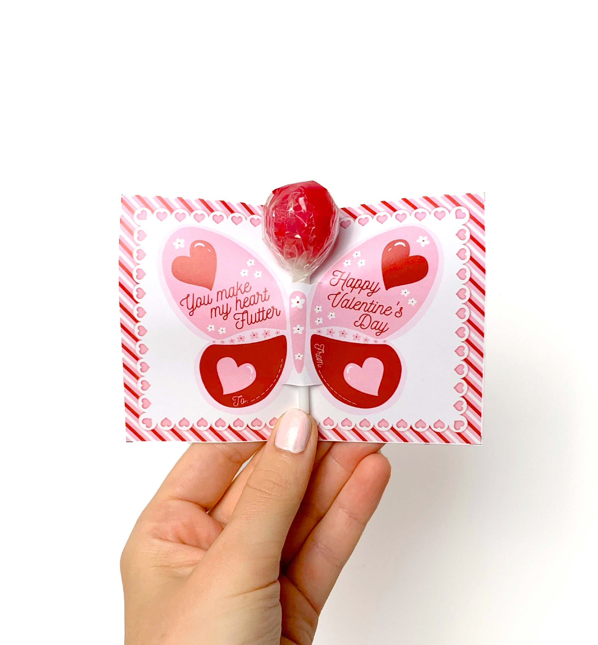 Butterfly Valentine's Day Lollipop Tags Template, Printable You Make My Heart Flutter Lollipop Tag, Pretty Fly Sucker Tag, Kids Valentines