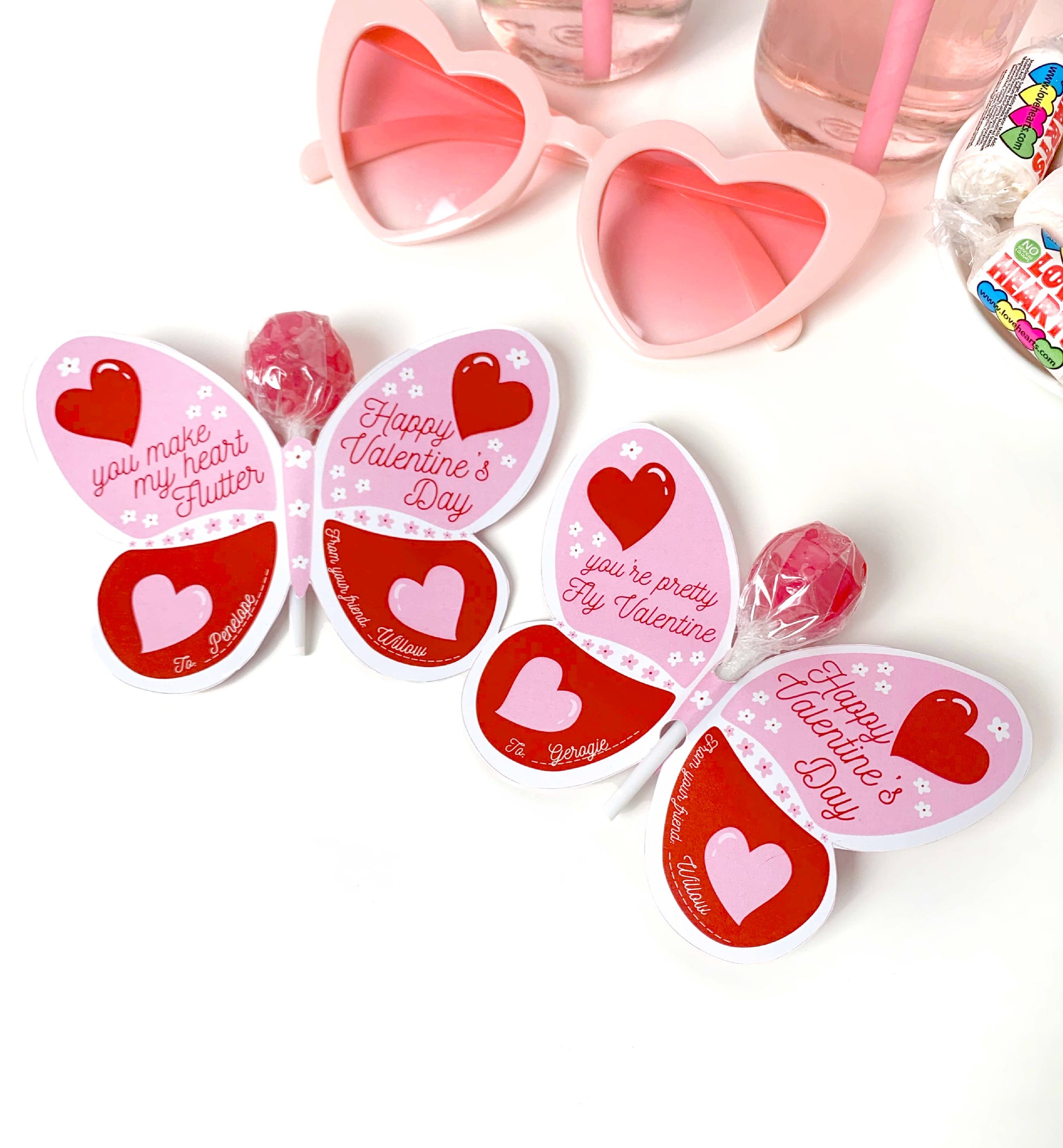 Butterfly Valentine's Day Lollipop Tags Template, Printable You Make My Heart Flutter Lollipop Tag, Pretty Fly Sucker Tag, Kids Valentines