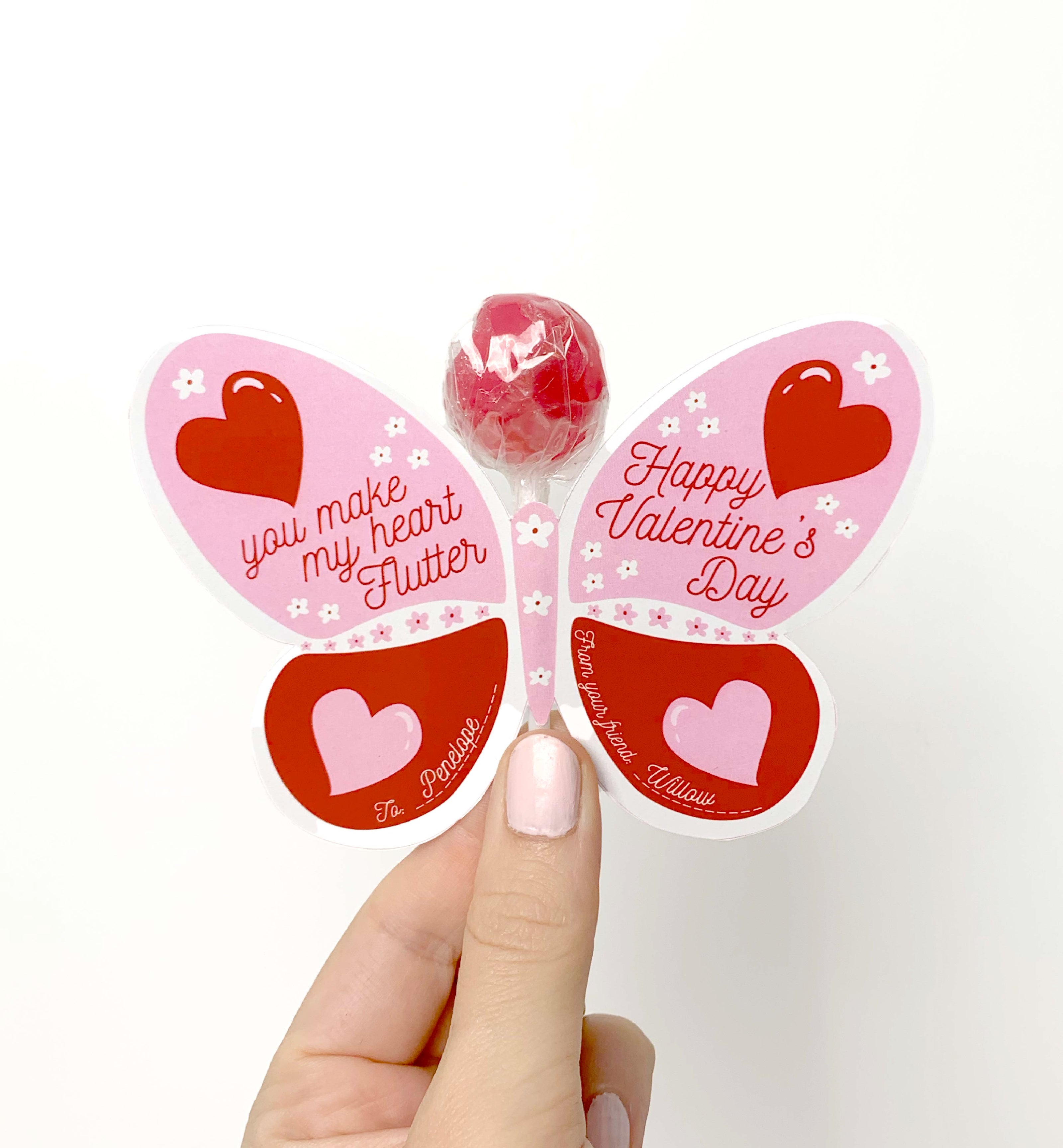 Butterfly Valentine's Day Lollipop Tags Template, Printable You Make My Heart Flutter Lollipop Tag, Pretty Fly Sucker Tag, Kids Valentines