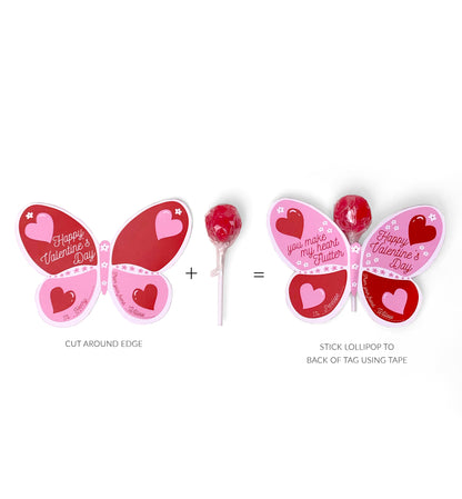 Butterfly Valentine's Day Lollipop Tags Template, Printable You Make My Heart Flutter Lollipop Tag, Pretty Fly Sucker Tag, Kids Valentines