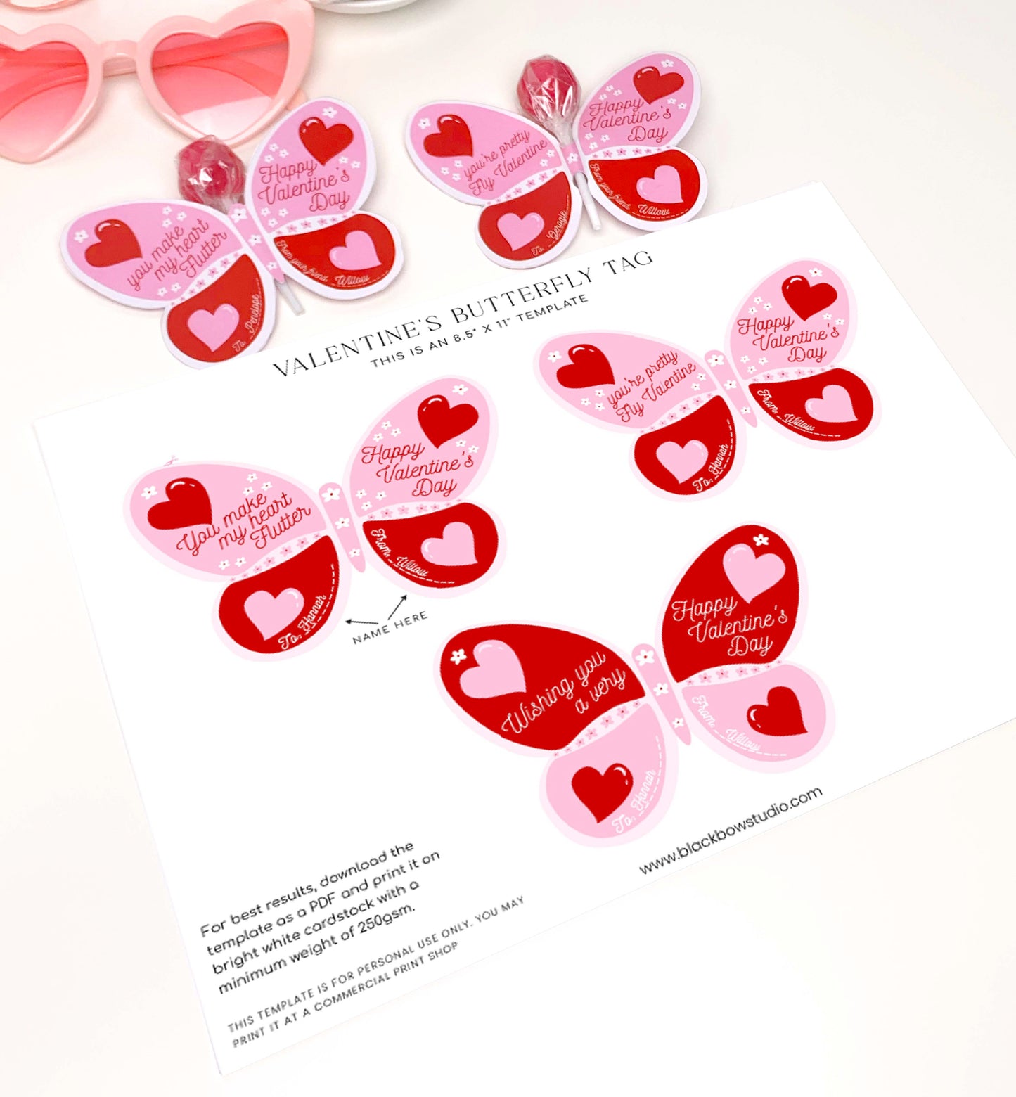 Butterfly Valentine's Day Lollipop Tags Template, Printable You Make My Heart Flutter Lollipop Tag, Pretty Fly Sucker Tag, Kids Valentines